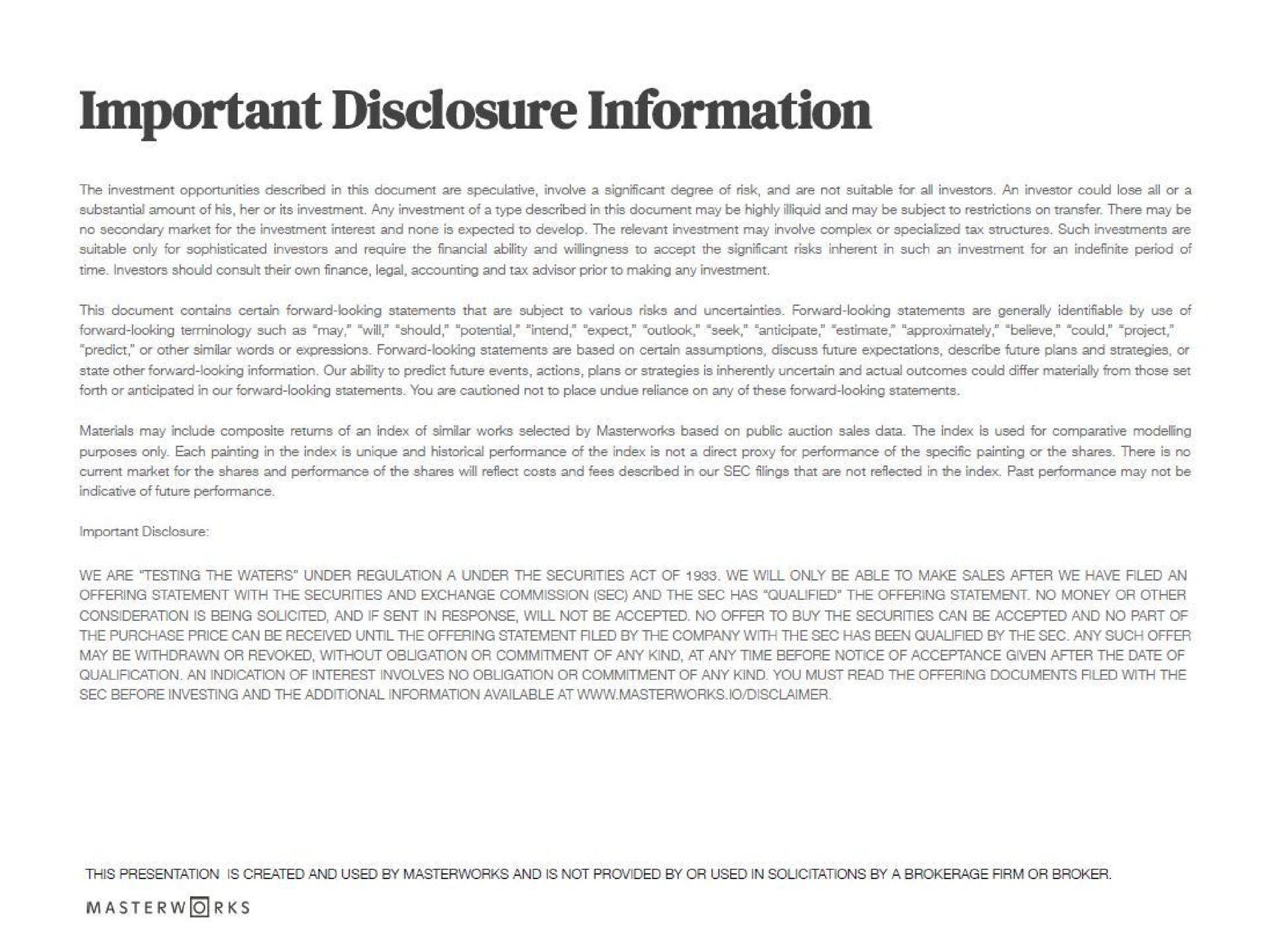 important disclosure information | Masterworks