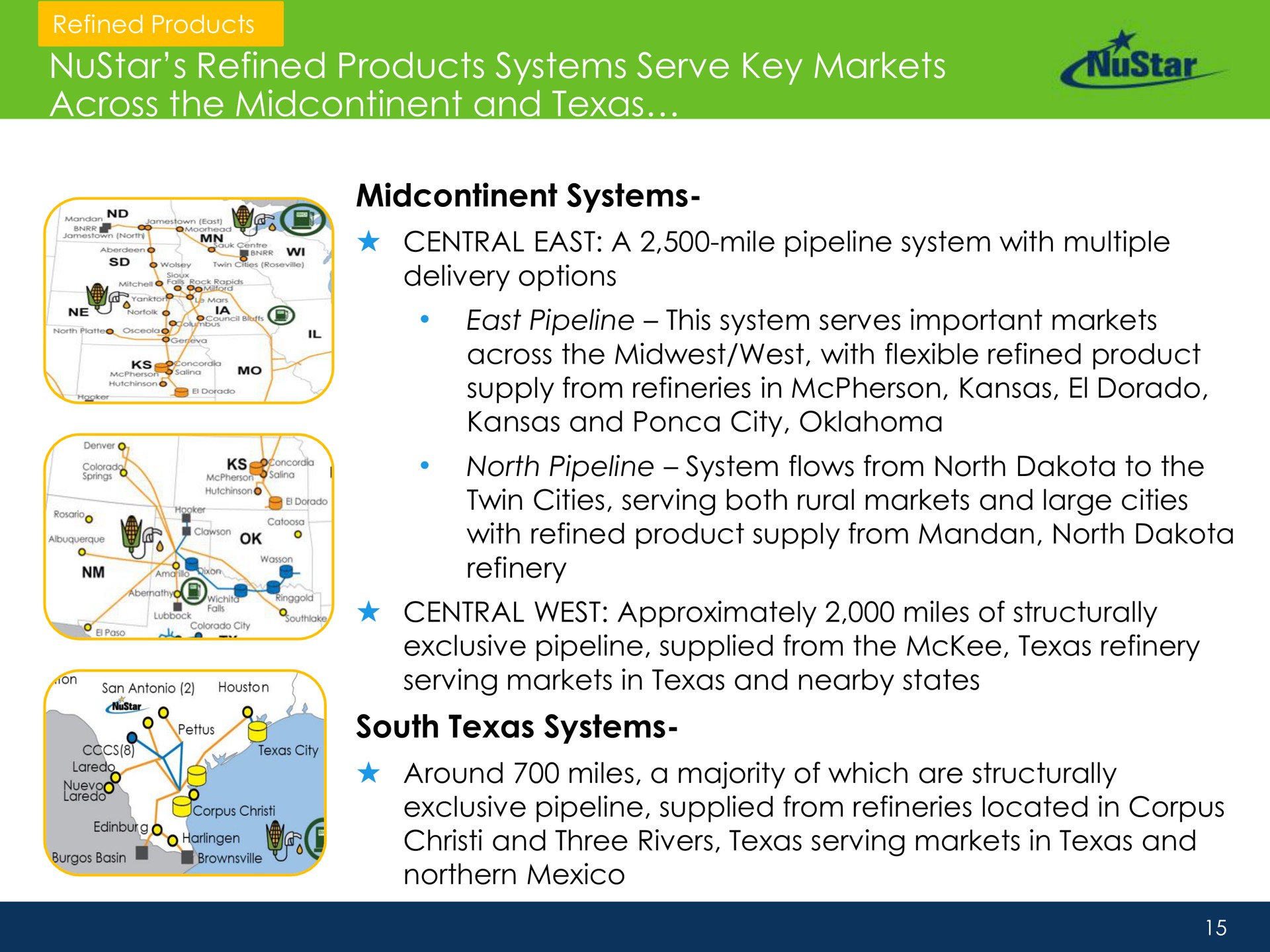 refined products systems serve key markets across the and systems south systems twin cities serving both rural large cities northern | NuStar Energy