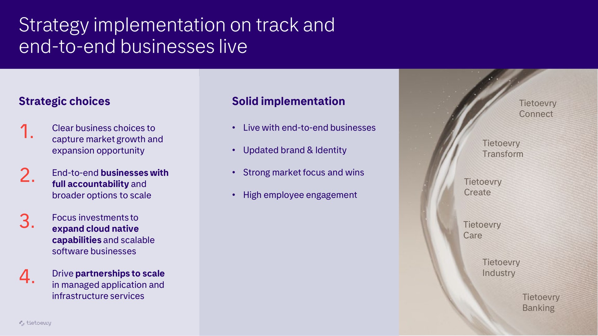 strategy implementation on track and end to end businesses live | Tietoevry