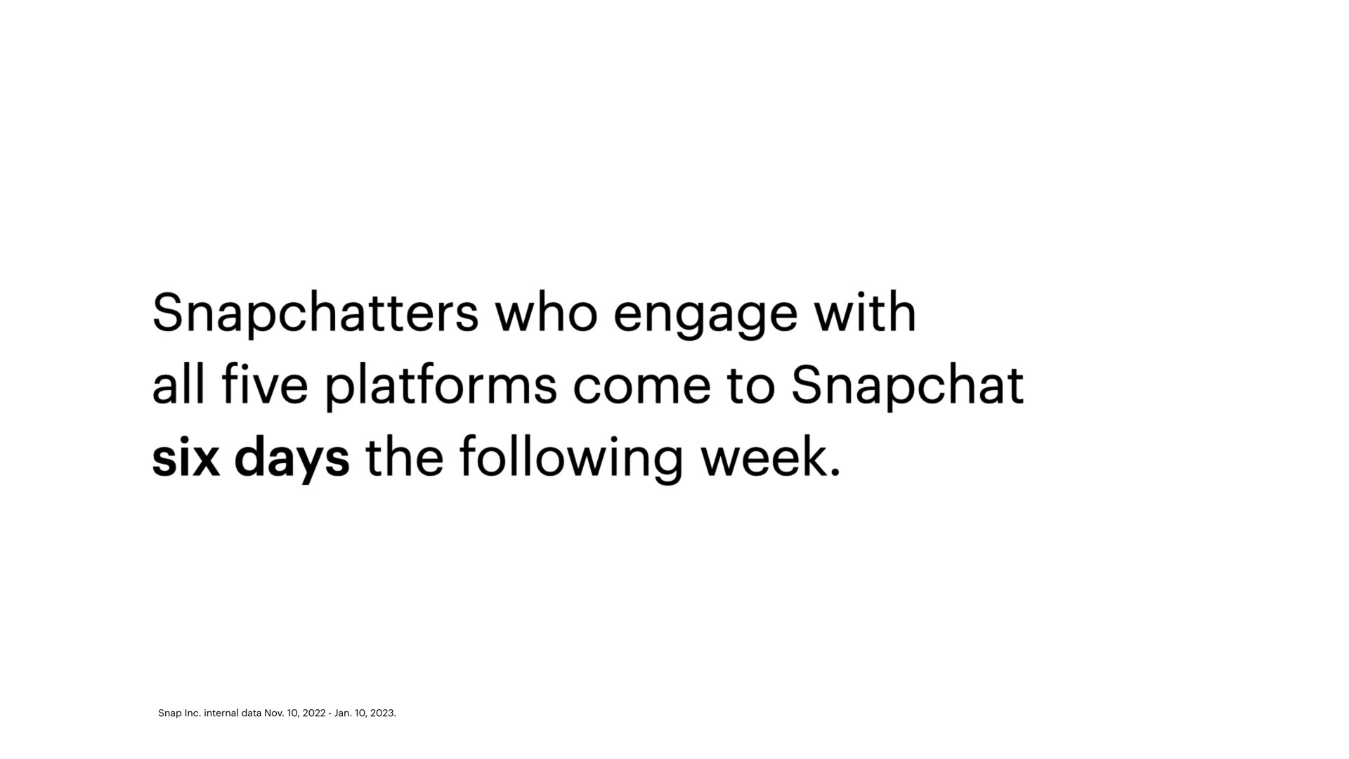 who engage with all five platforms come to six days the following week | Snap Inc
