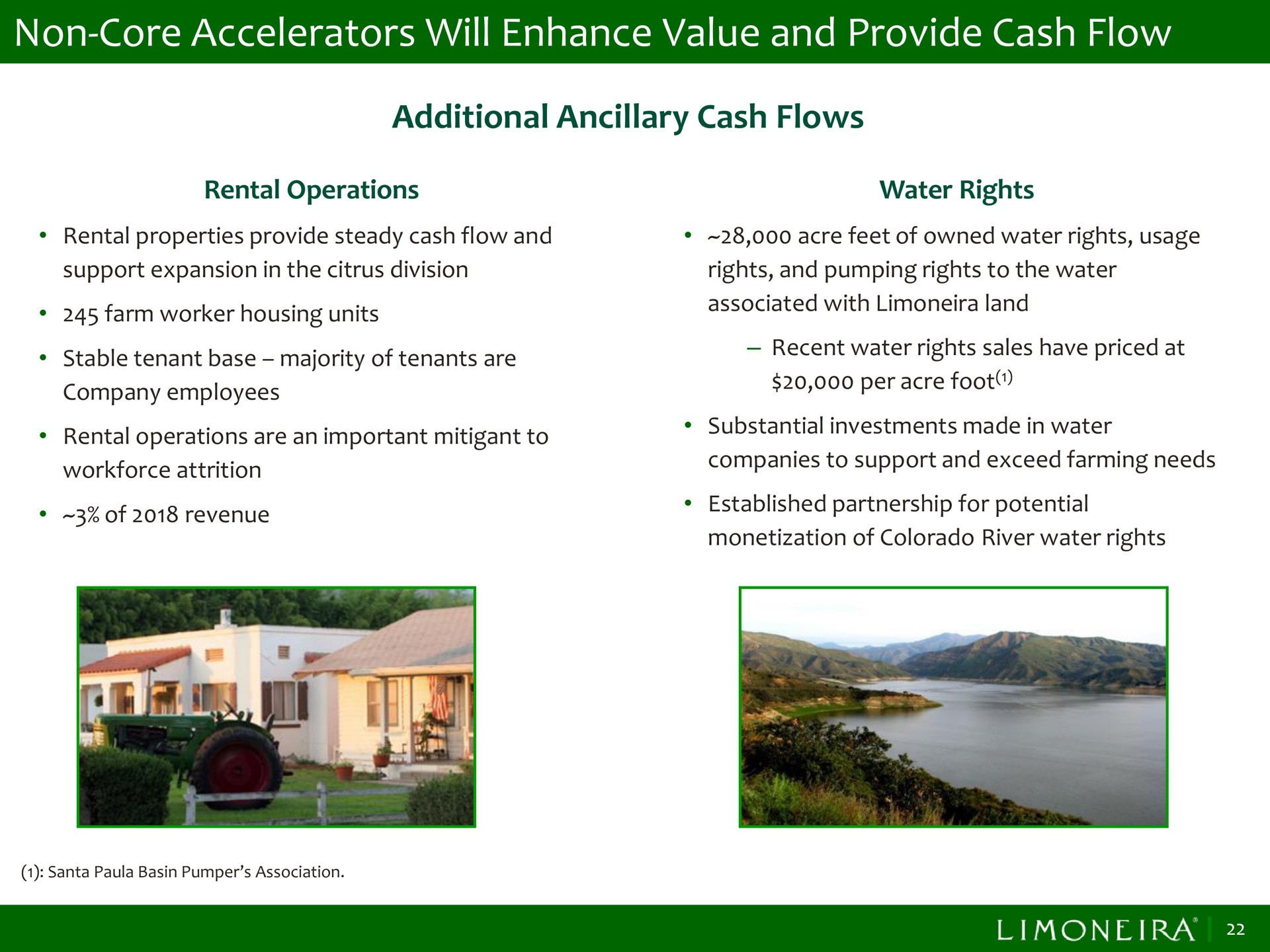 non core accelerators will enhance value and provide cash flow additional ancillary cash flows | Limoneira