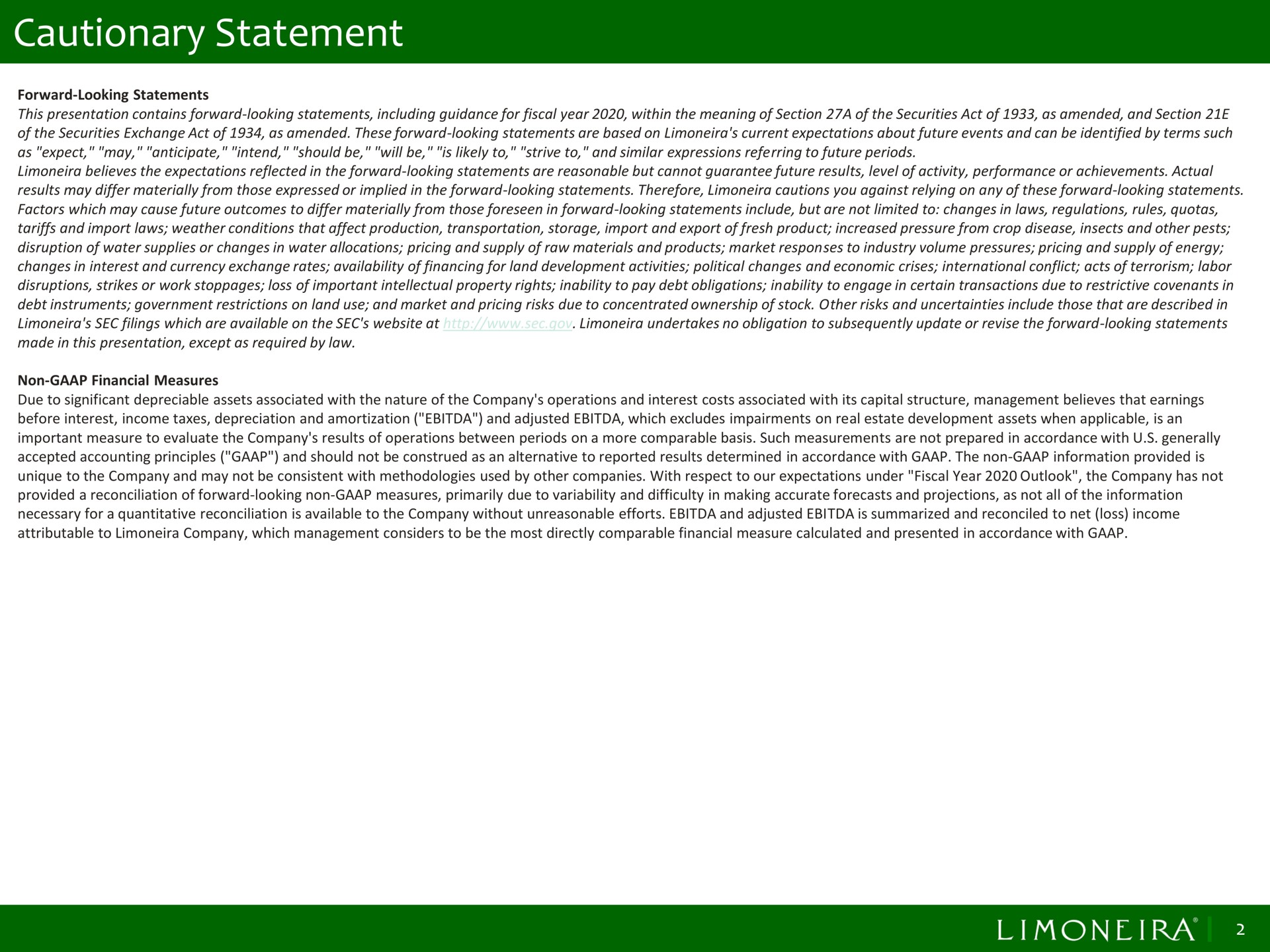 cautionary statement | Limoneira