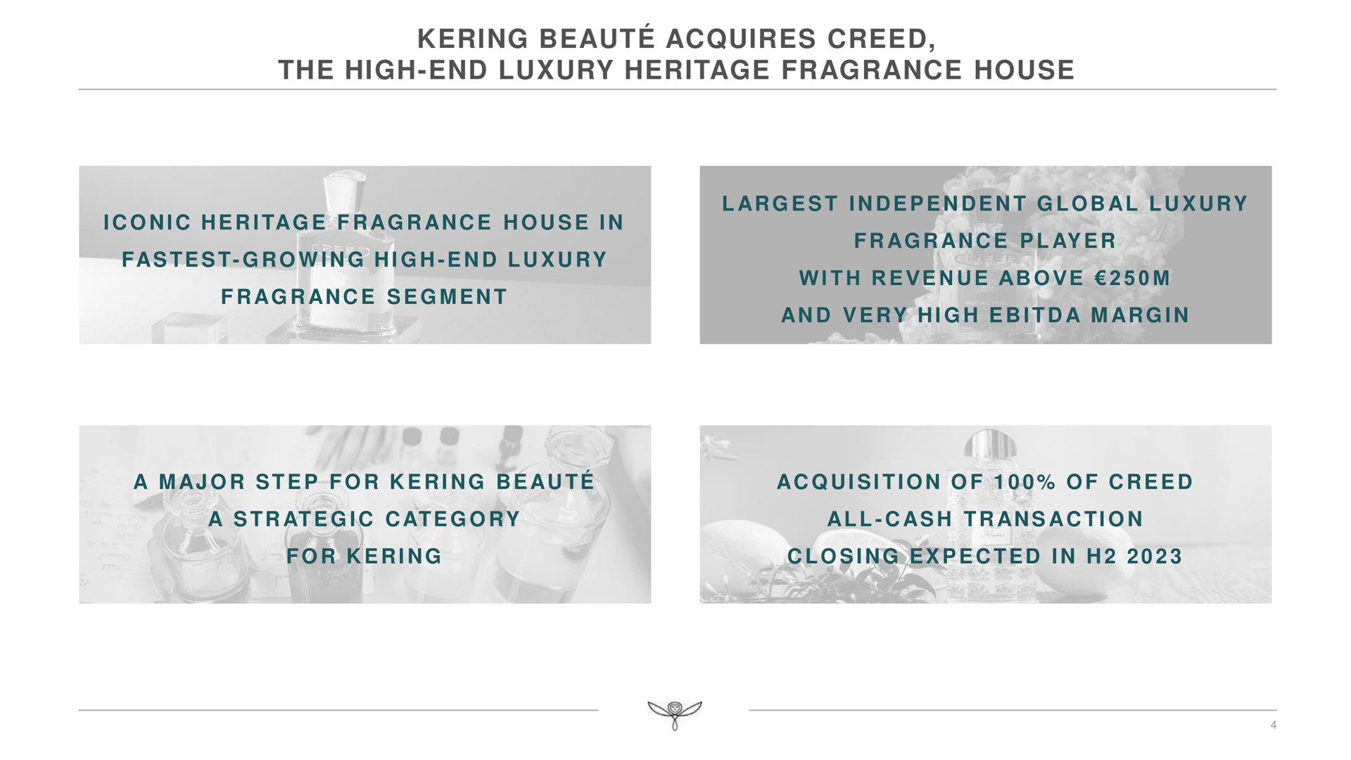 acquires creed the high end luxury heritage fragrance house a a major keg teg ory aute be acquisition of of all cash transaction in | Kering