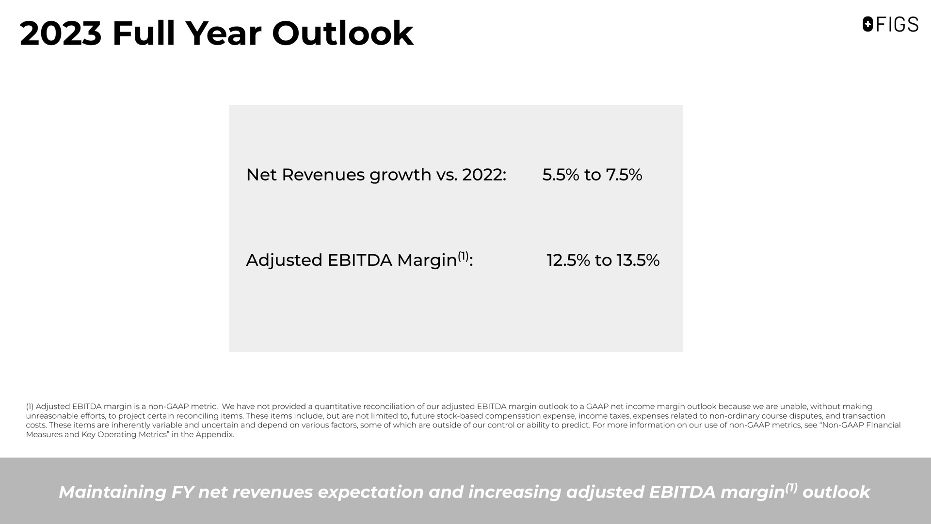full year outlook net revenues growth to adjusted margin to maintaining net revenues expectation and increasing adjusted margin outlook | FIGS