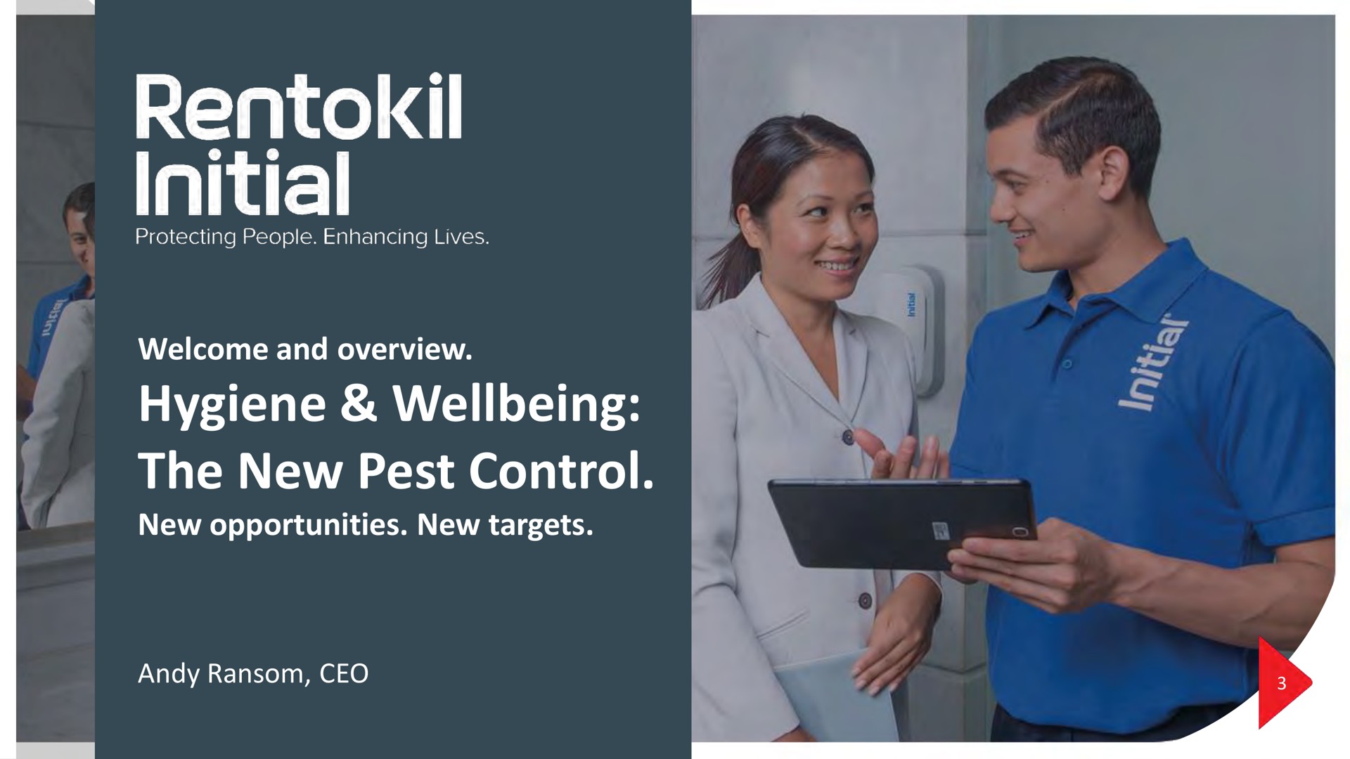 welcome and overview hygiene the new pest control new opportunities new targets ransom initial cate aye | Rentokil Initial