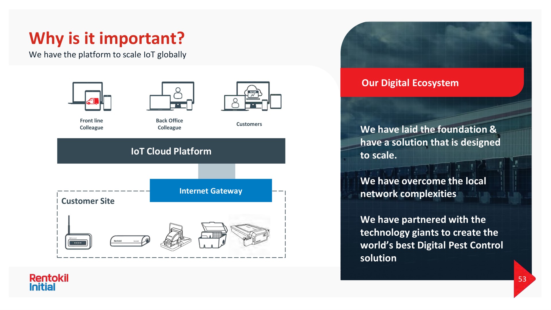 why is it important cloud platform our digital ecosystem we have laid the foundation have a solution that is designed to scale we have overcome the local network complexities we have partnered with the technology giants to create the world best digital pest control solution i poe be | Rentokil Initial