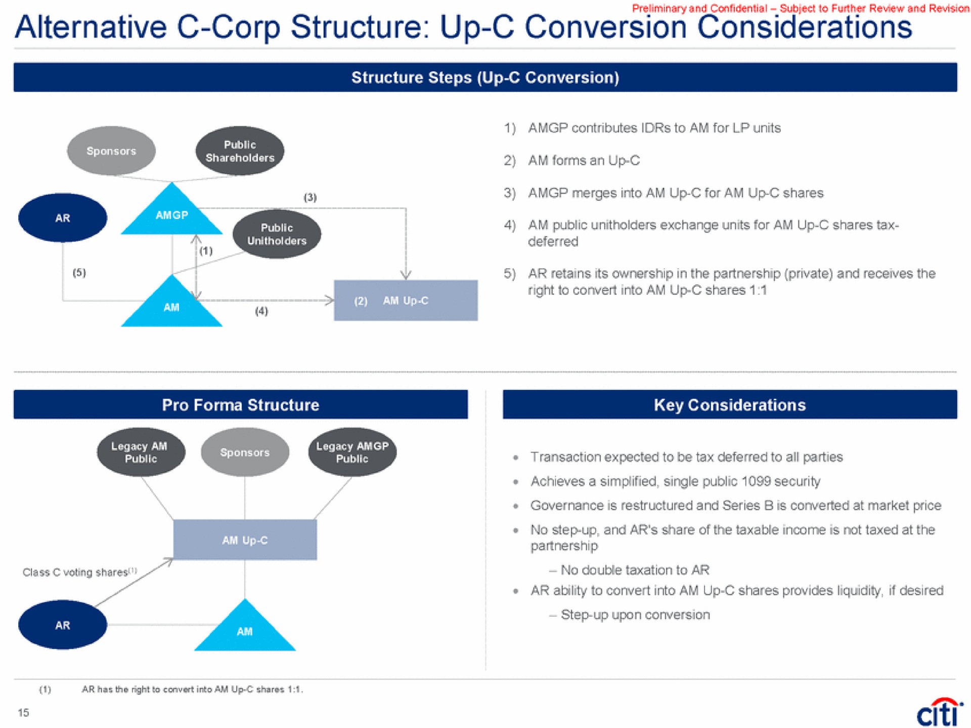alternative corp structure up conversion considerations structure steps up conversion i | Citi
