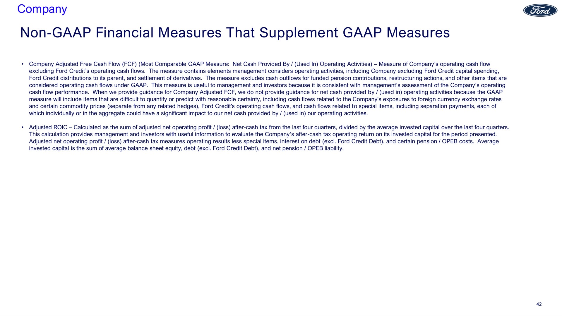company non financial measures that supplement measures | Ford Credit