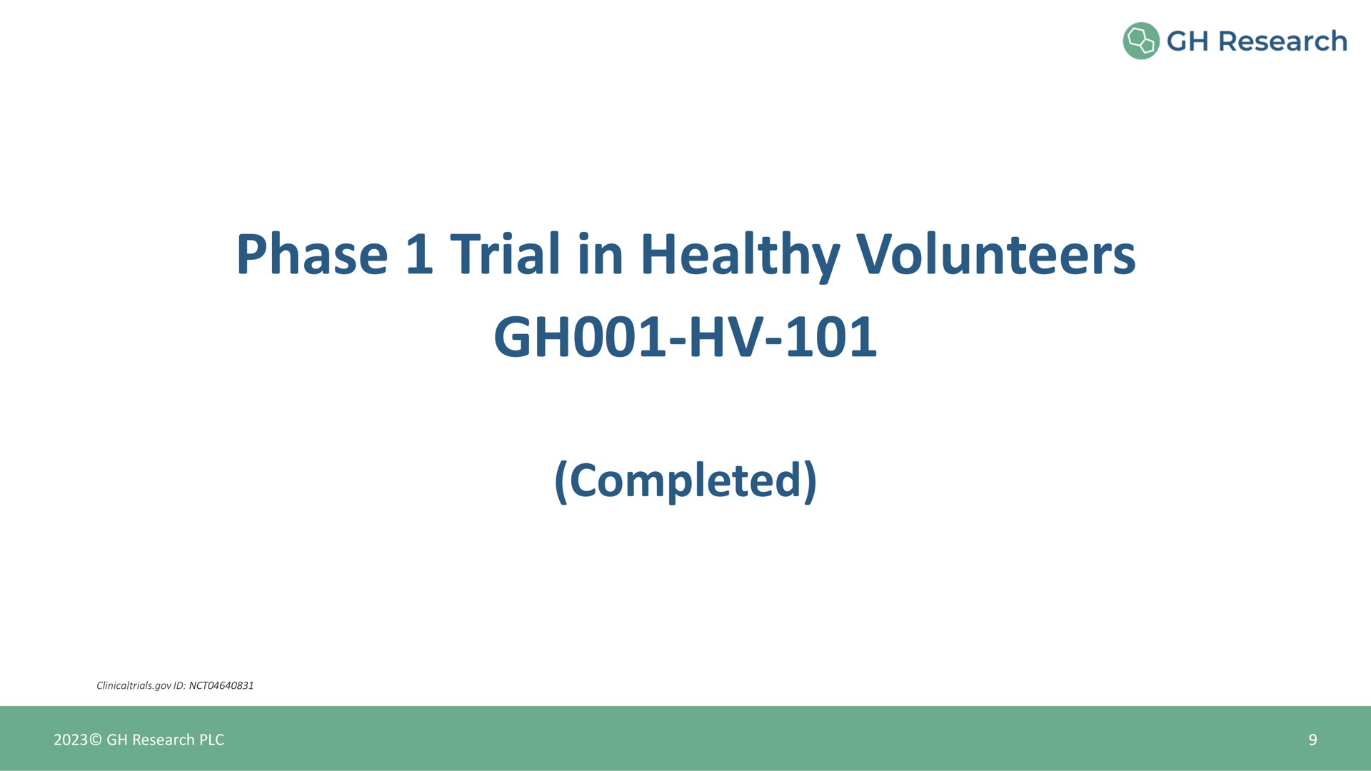 phase trial in healthy volunteers completed | GH Research