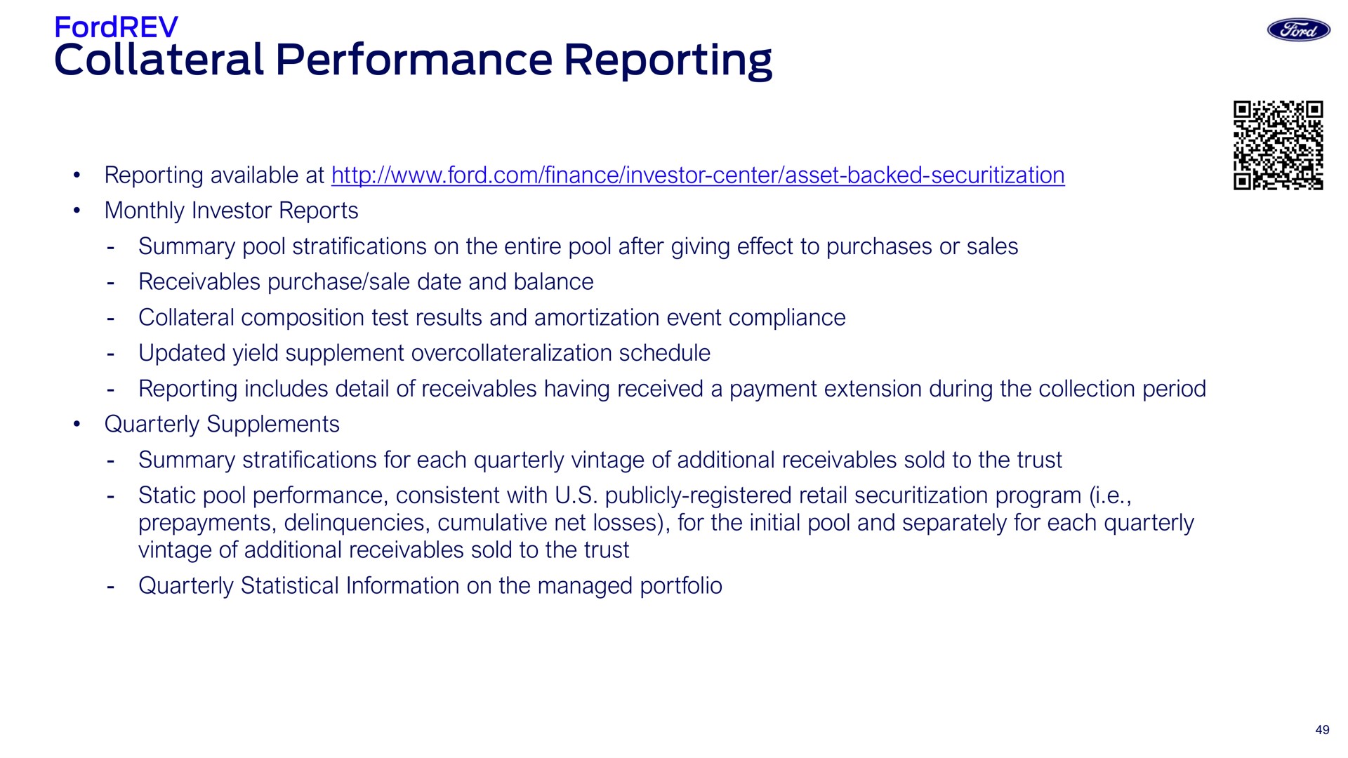 collateral performance reporting | Ford Credit