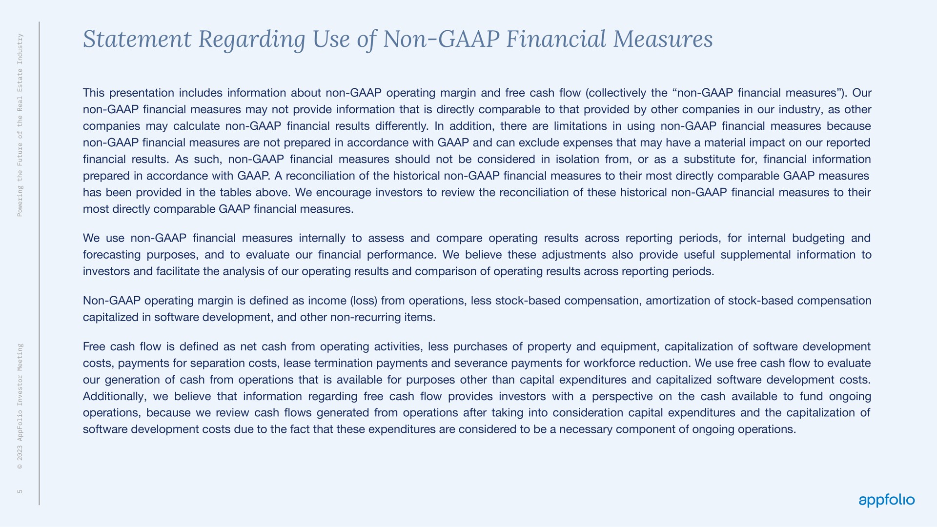 statement regarding use of non financial measures | AppFolio