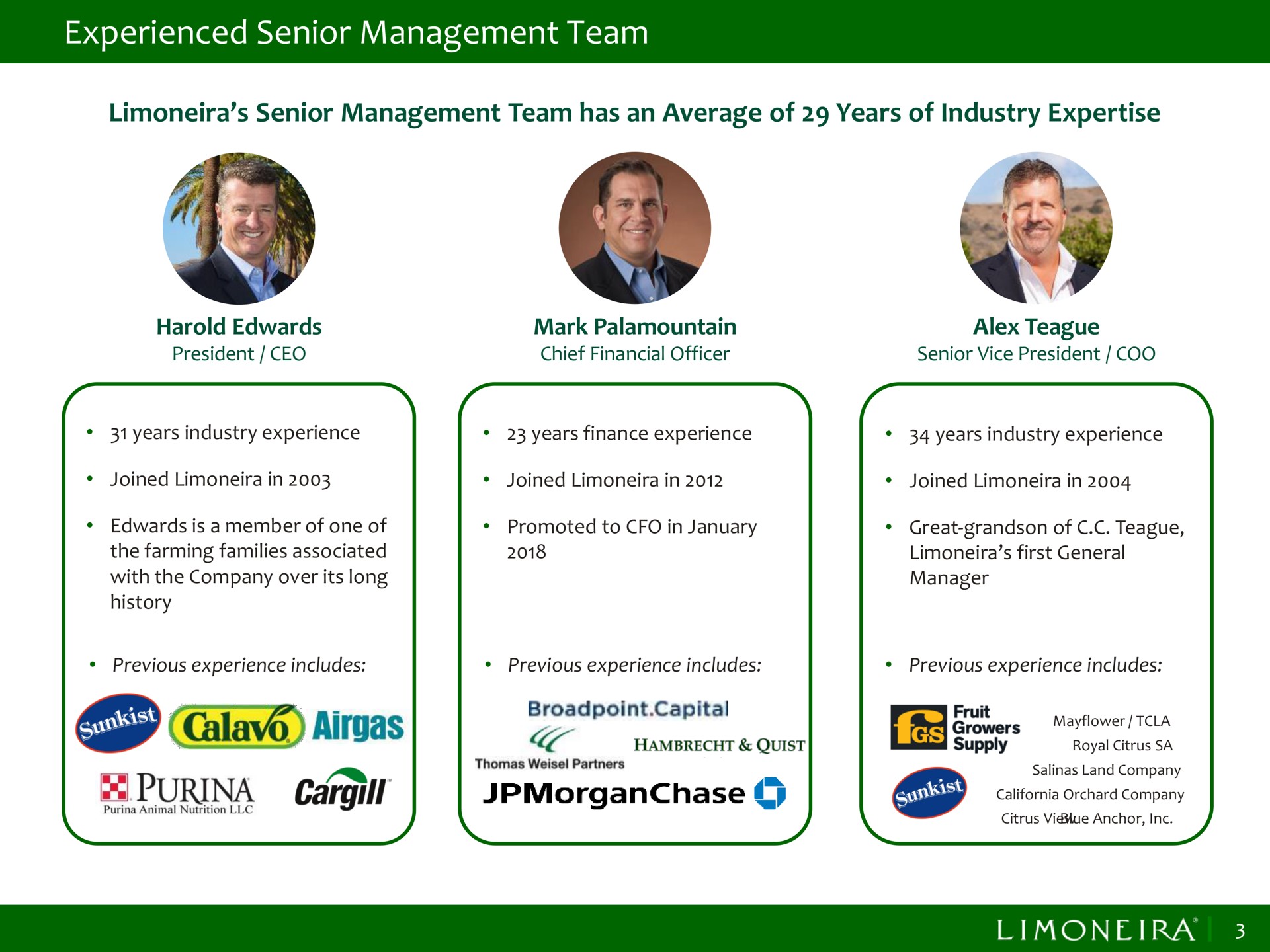 experienced senior management team | Limoneira