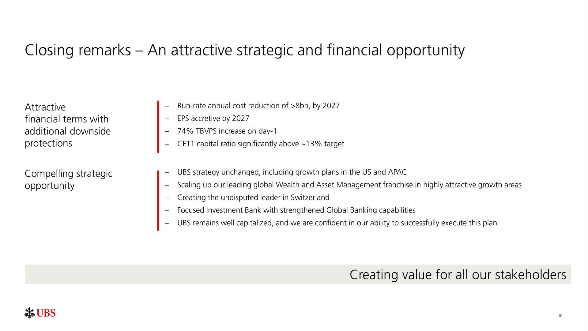 closing remarks an attractive strategic and financial opportunity | UBS