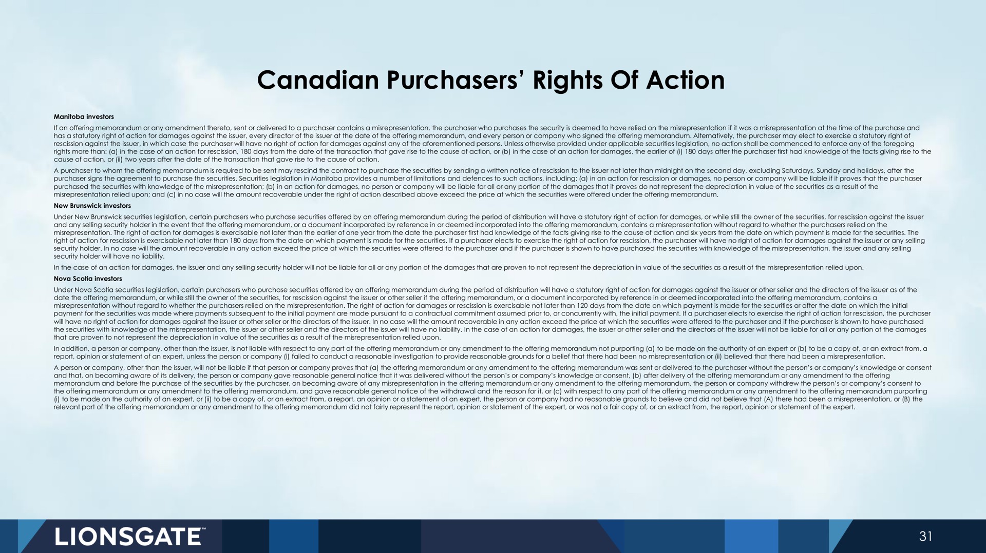 purchasers rights of action | Lionsgate