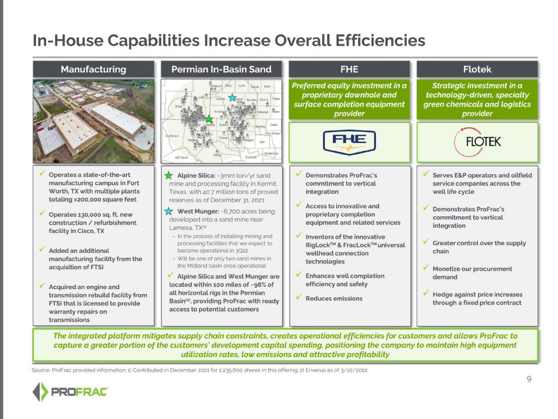 in house capabilities increase overall efficiencies | Profrac