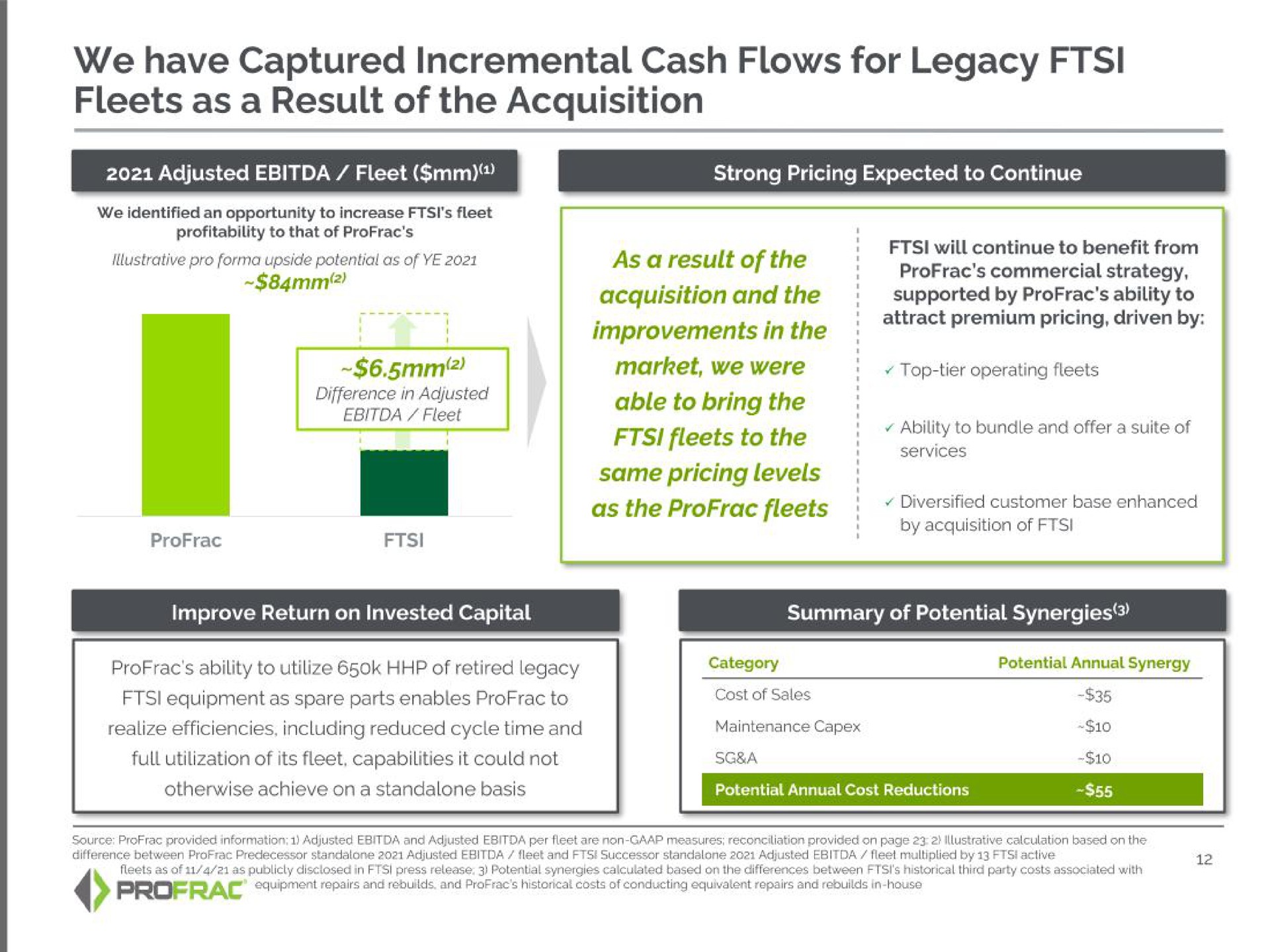 we have captured incremental cash flows for legacy fleets as a result of the acquisition able to bring the pee | Profrac