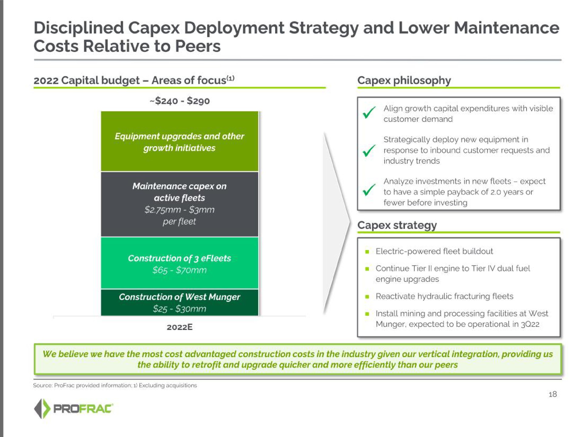 disciplined deployment strategy and lower maintenance costs relative to peers | Profrac
