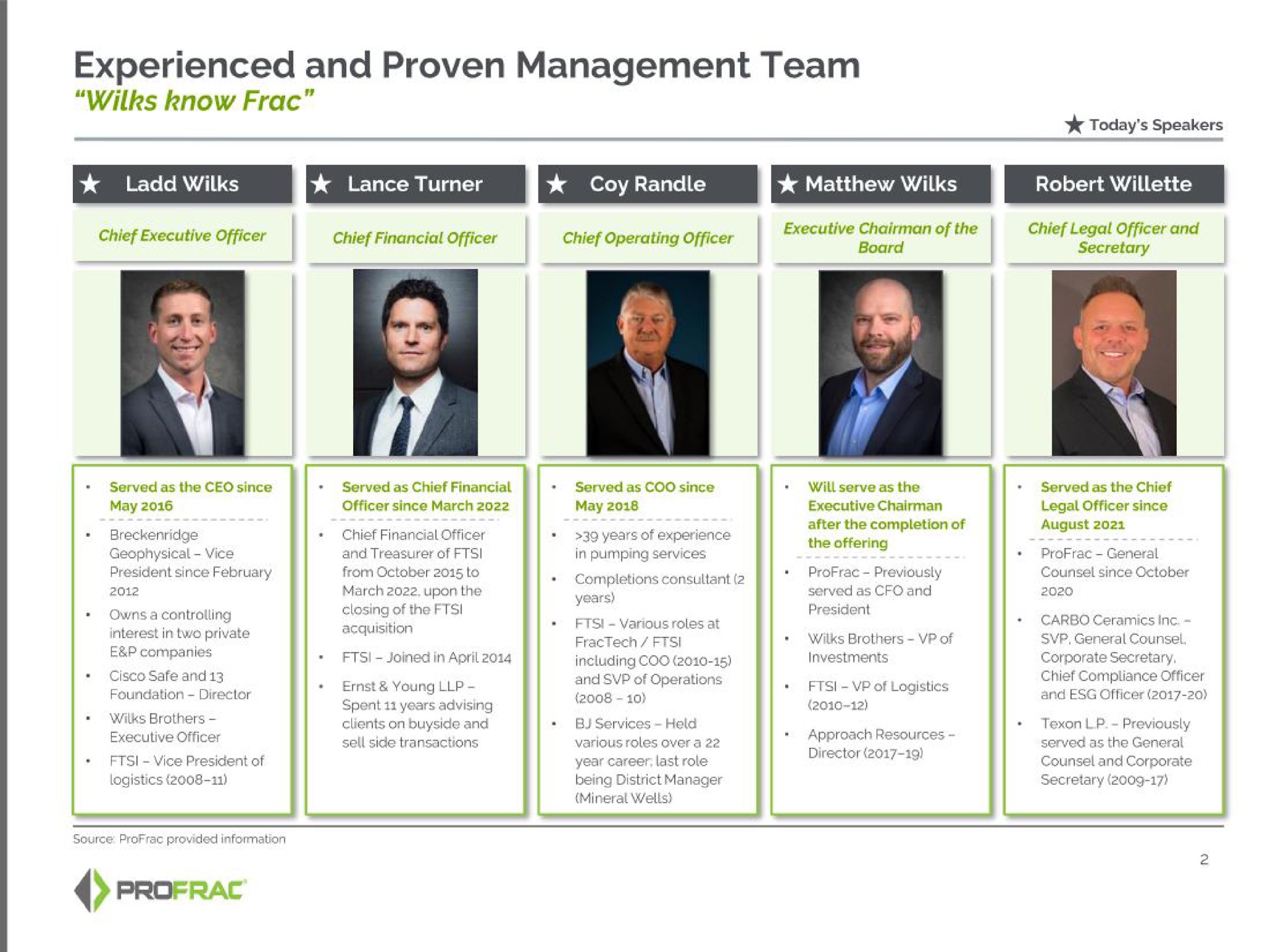 experienced and proven management team | Profrac