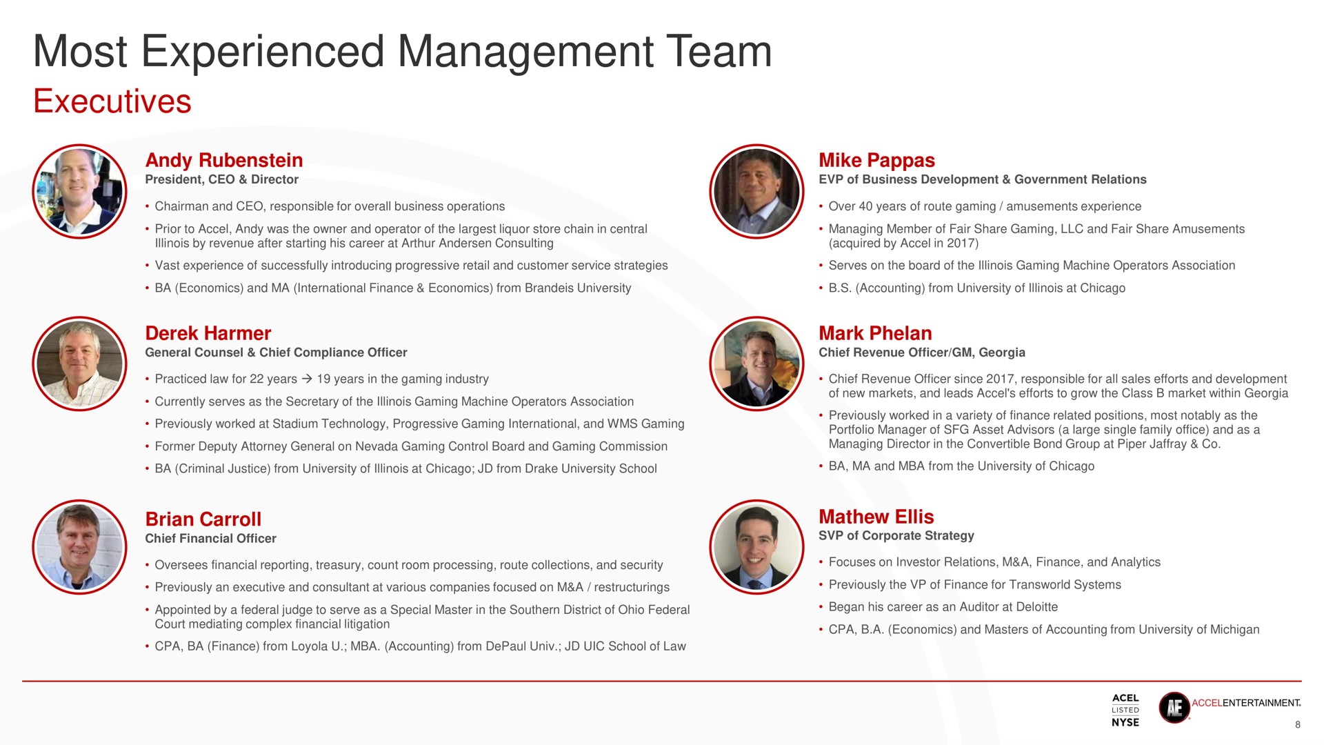 most experienced management team executives | Accel Entertaiment