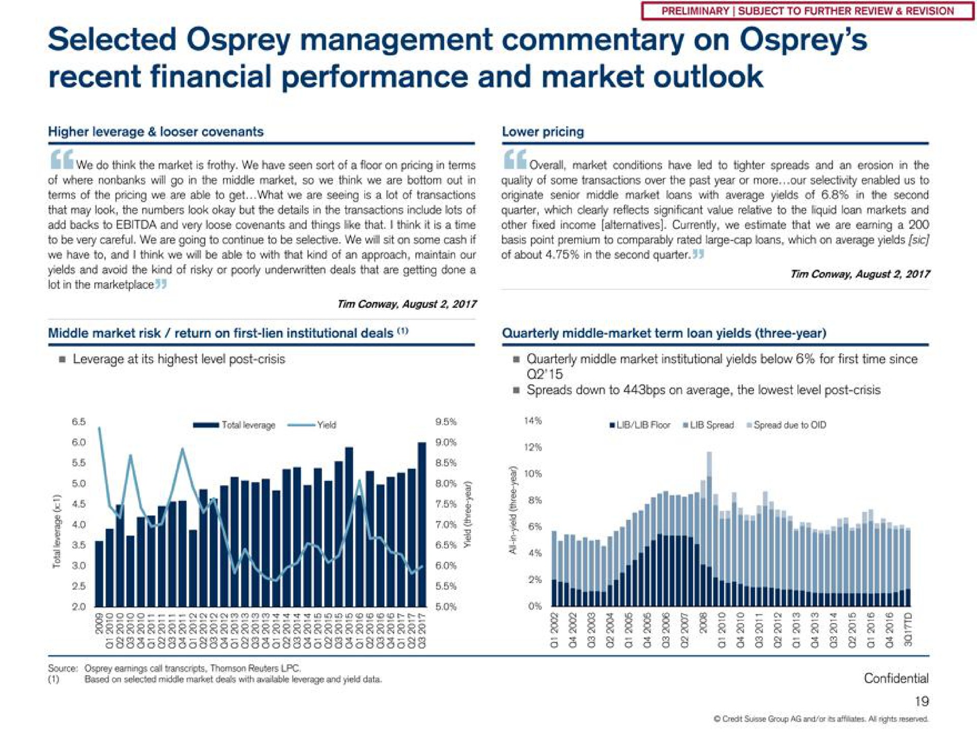 selected osprey management commentary on osprey recent financial performance and market outlook | Credit Suisse