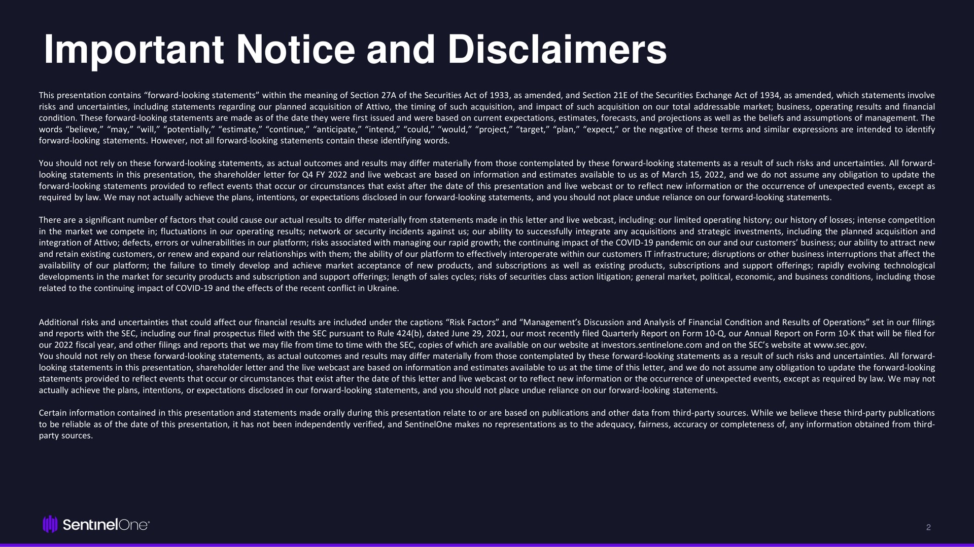 important notice and disclaimers | SentinelOne
