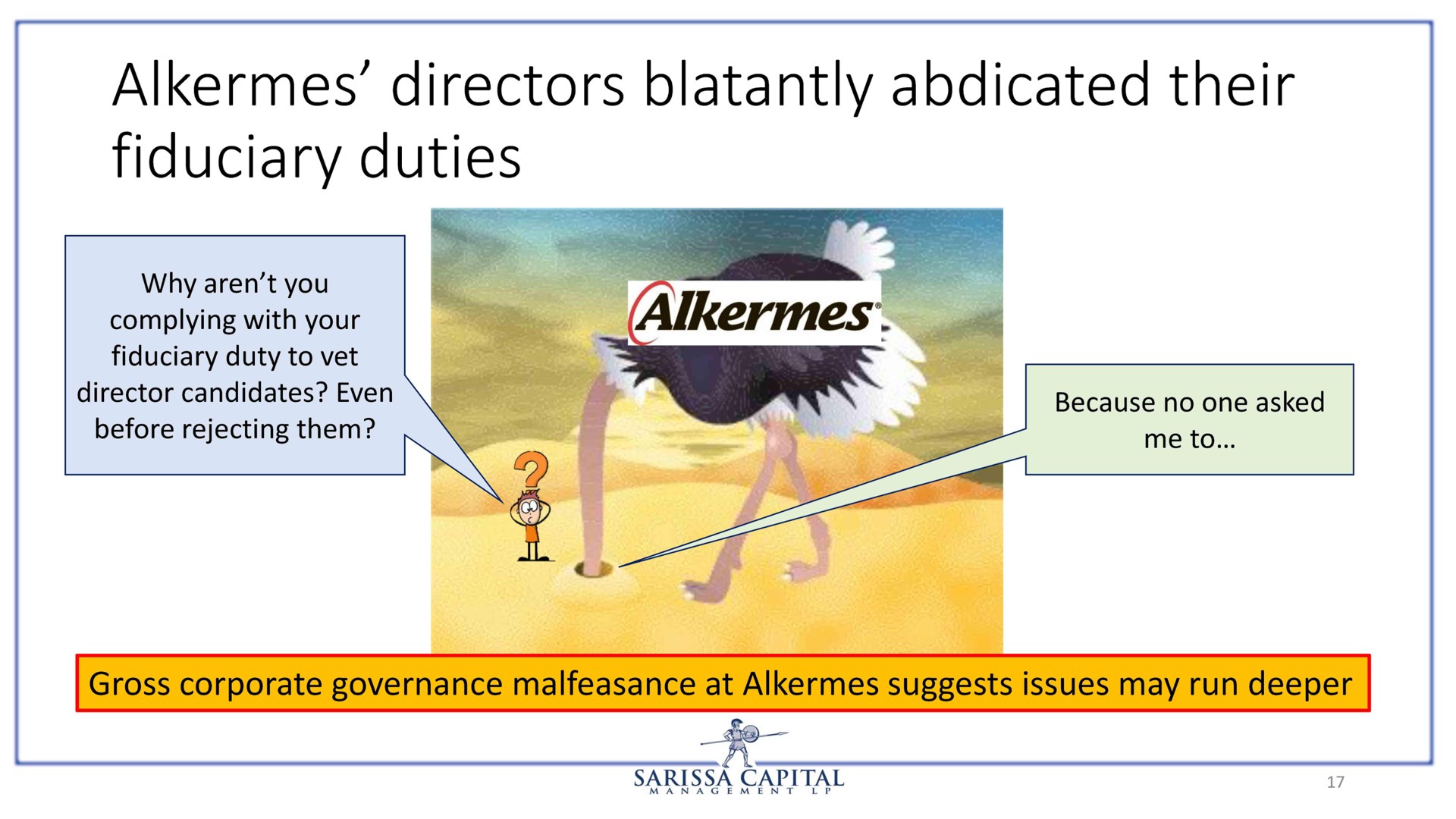 alkermes directors blatantly abdicated their fiduciary duties | Sarissa Capital