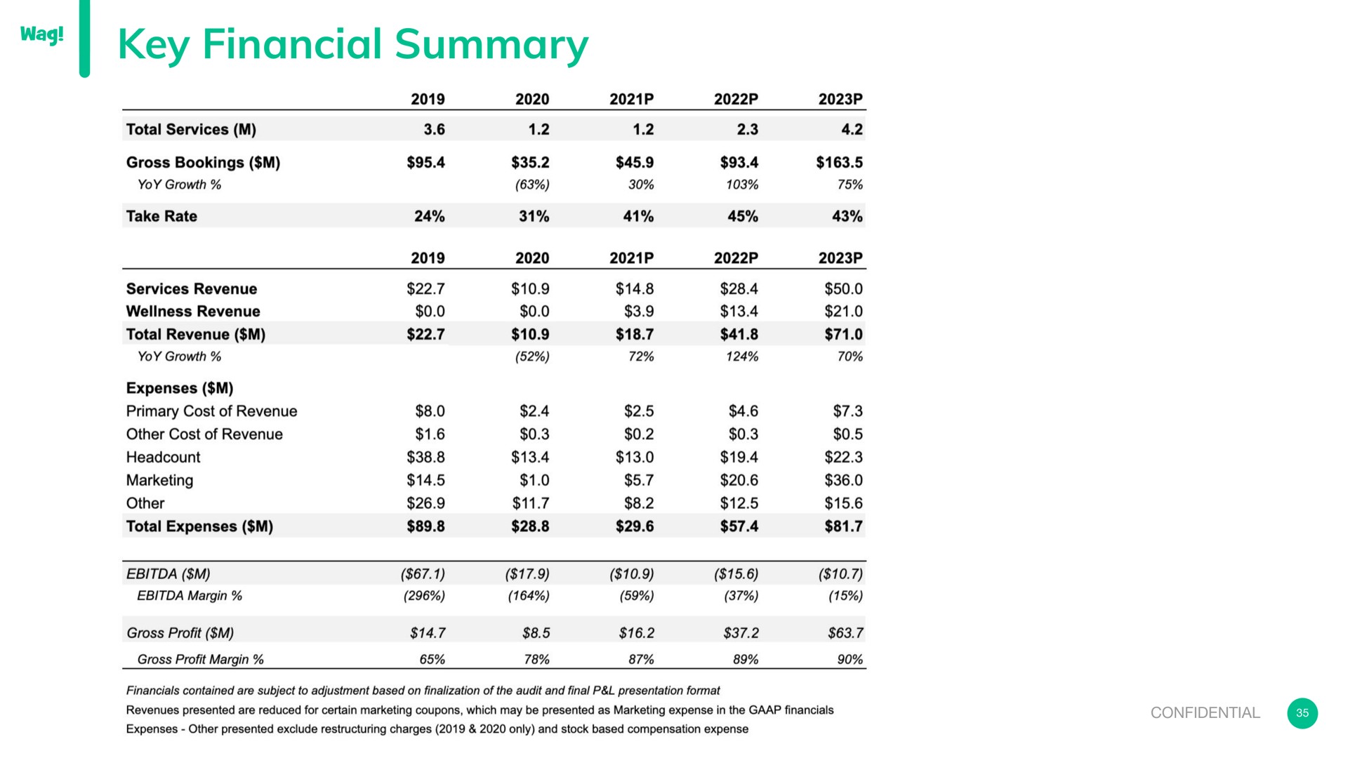 key financial summary | Wag Labs