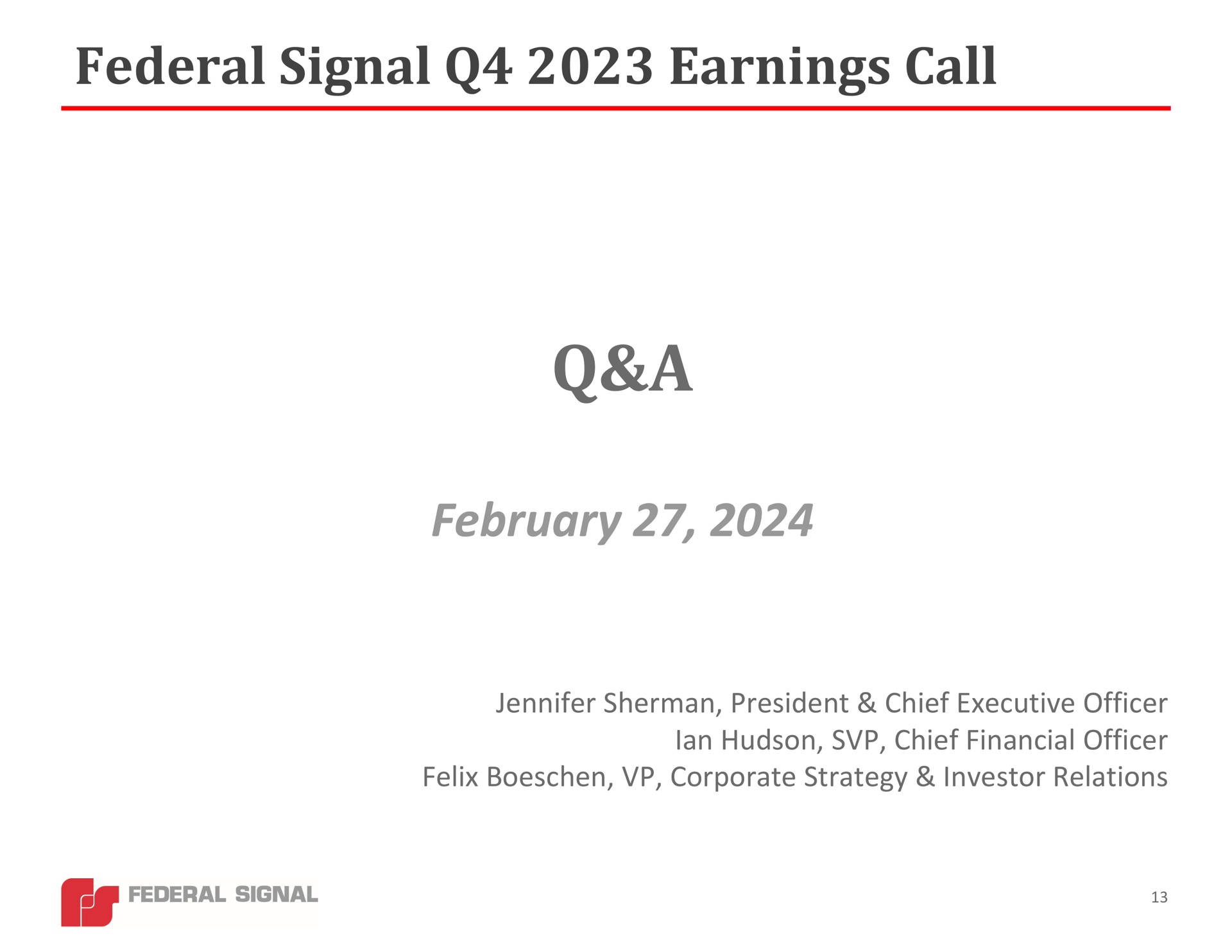 federal signal earnings call a | Federal Signal
