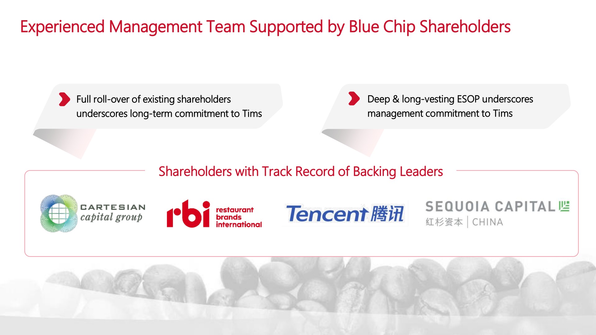 experienced management team supported by blue chip shareholders | Tim Hortons China