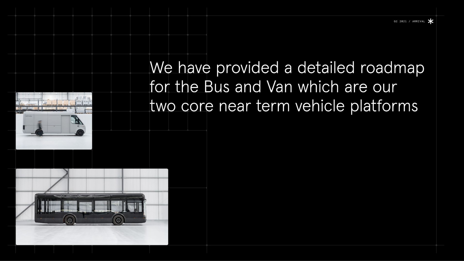 we have provided a detailed for the bus and van which are our two core near term vehicle platforms | Arrival