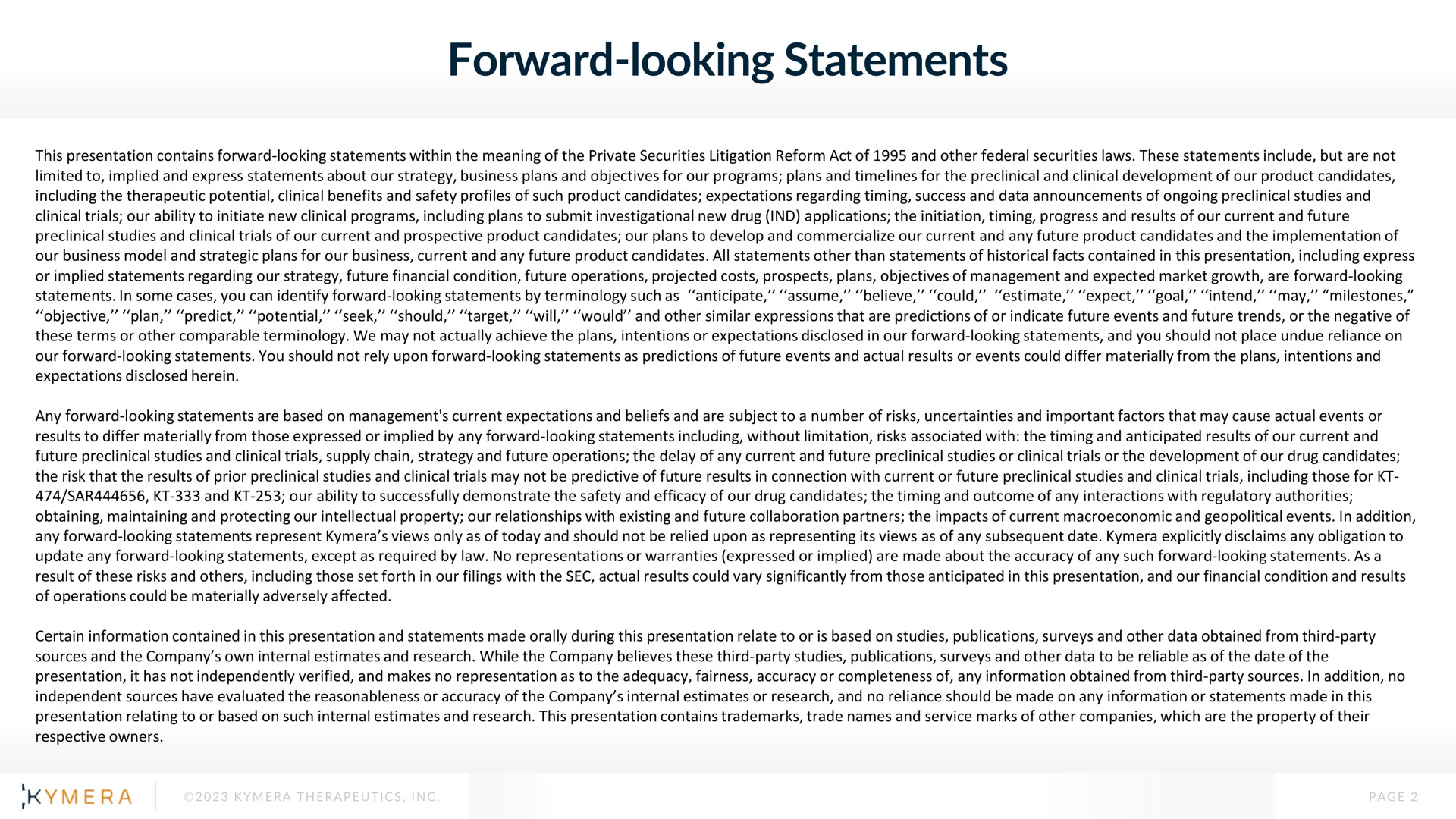 forward looking statements | Kymera