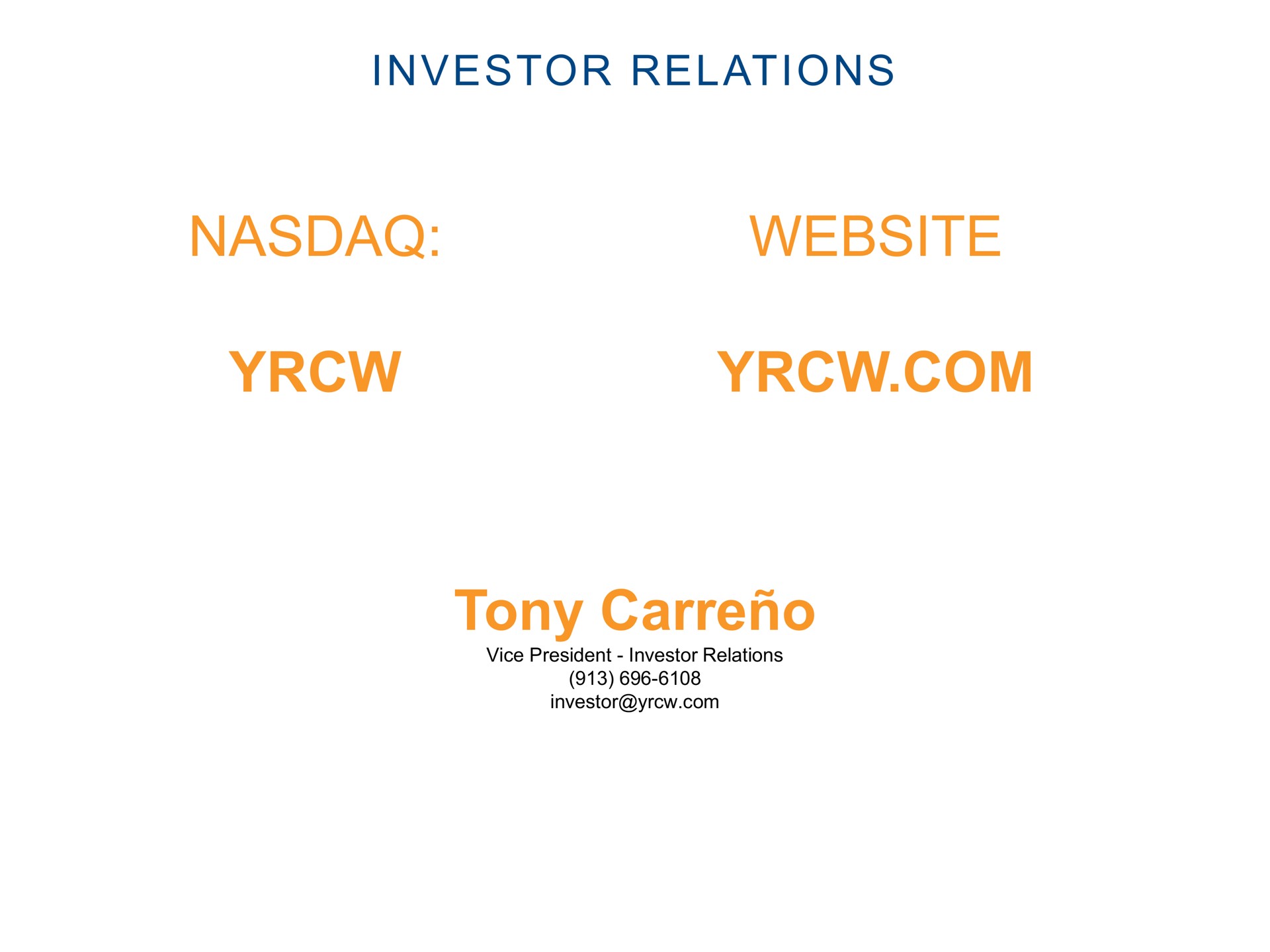 investor relations tony | Yellow Corporation