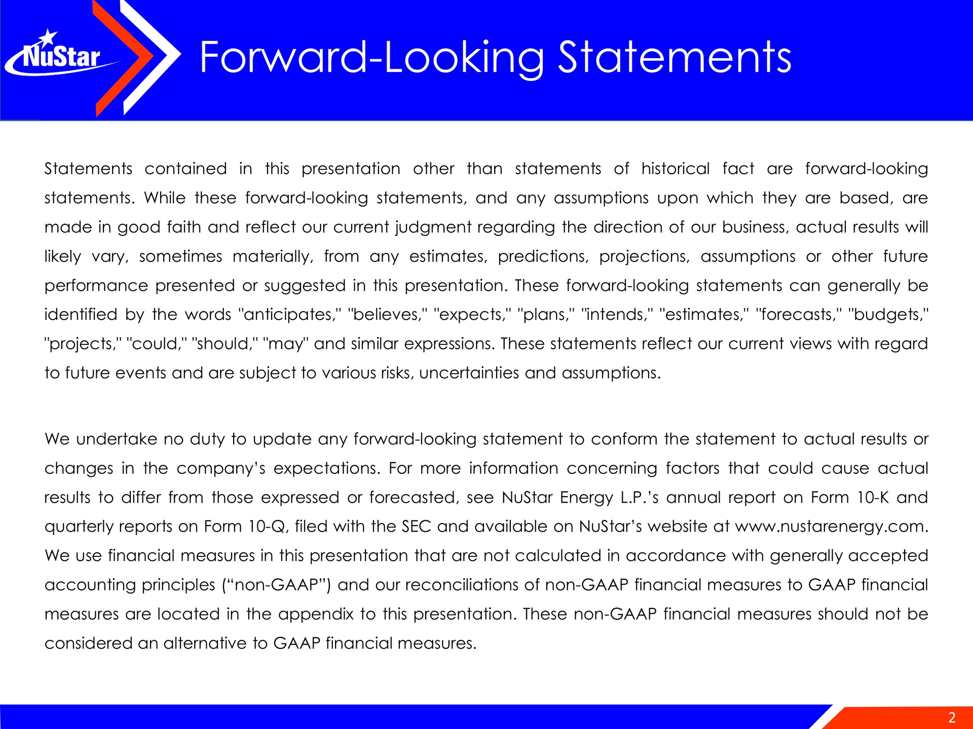 forward looking statements | NuStar Energy
