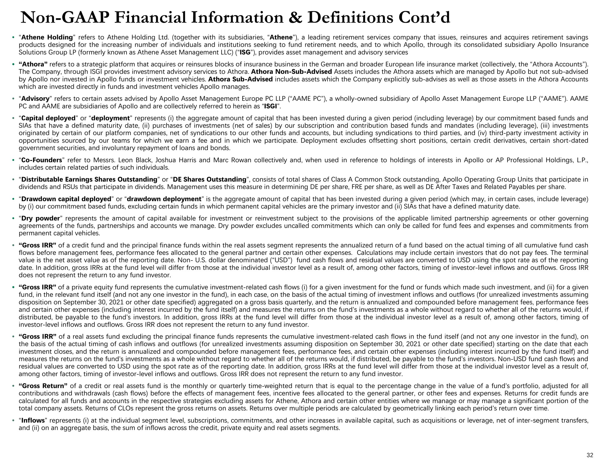 non financial information definitions | Apollo Global Management