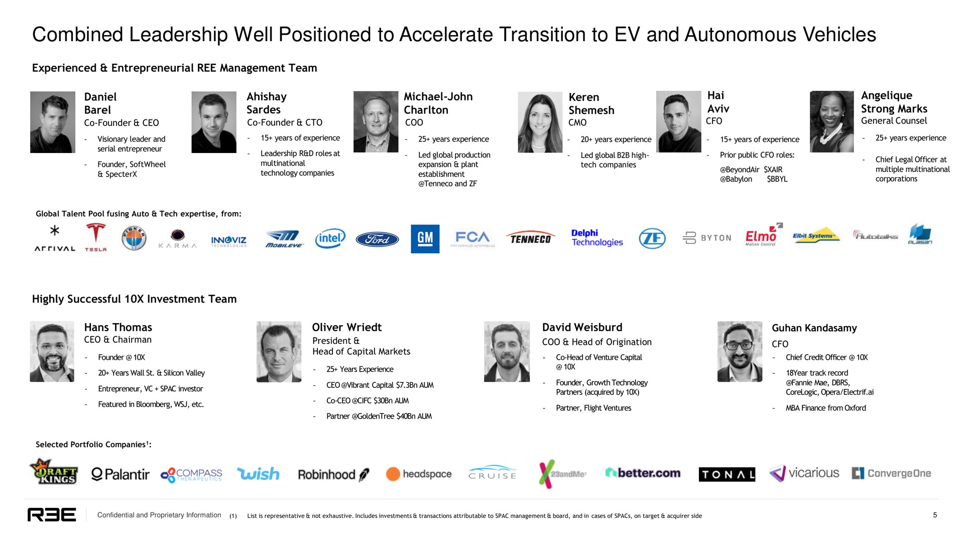 combined leadership well positioned to accelerate transition to and autonomous vehicles wed an a | REE