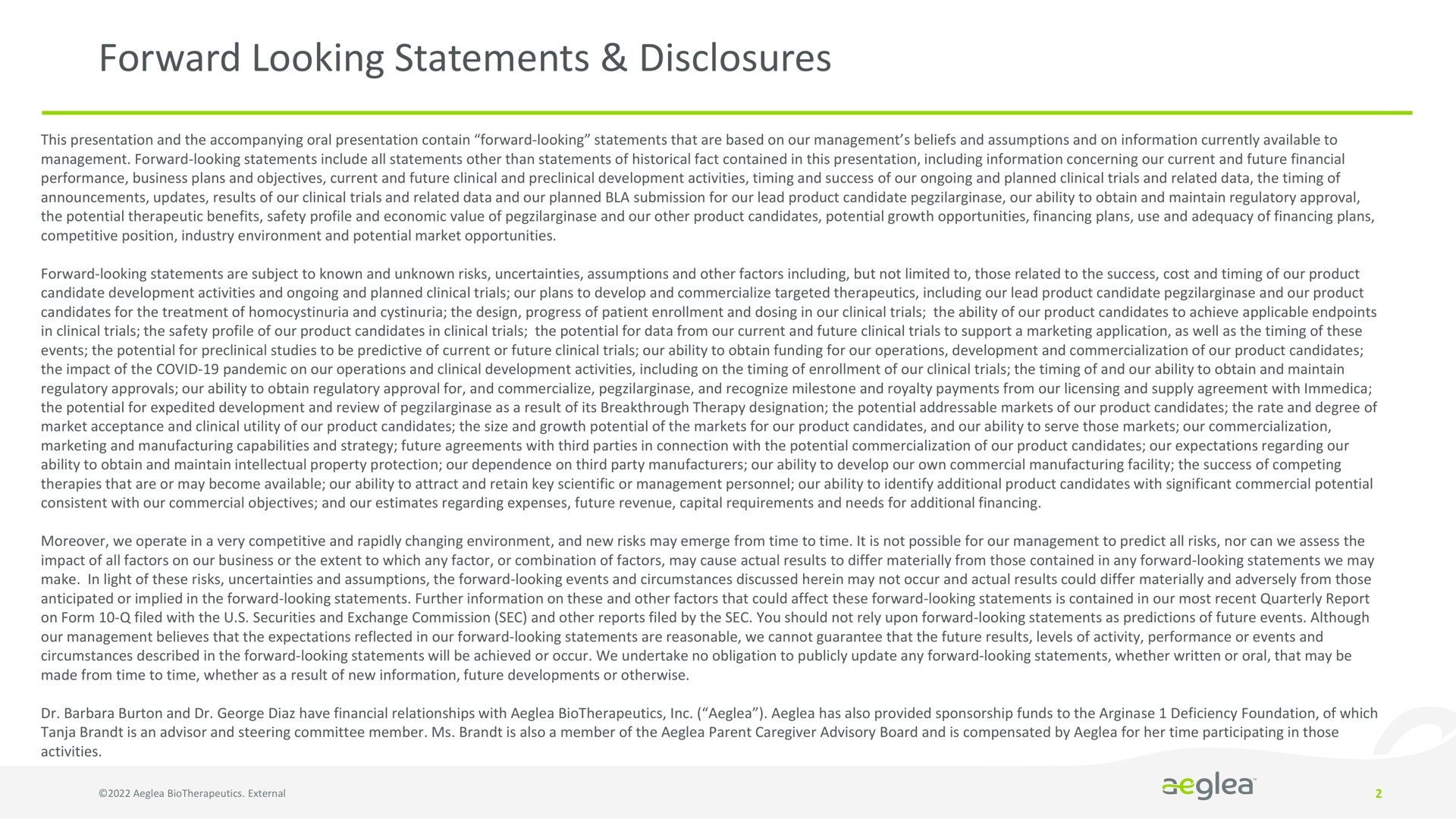 forward looking statements disclosures | Aeglea BioTherapeutics