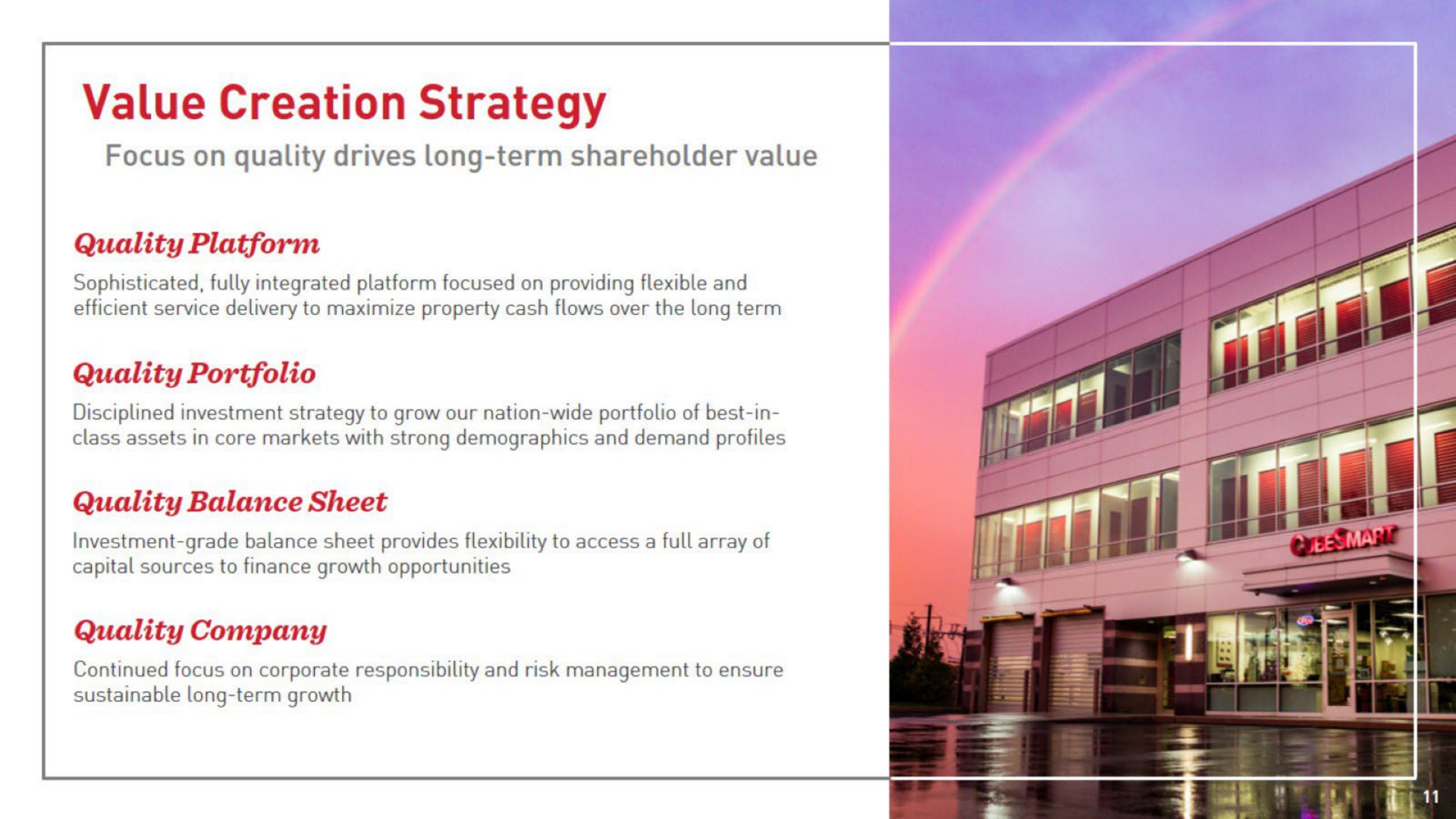 value creation strategy | CubeSmart