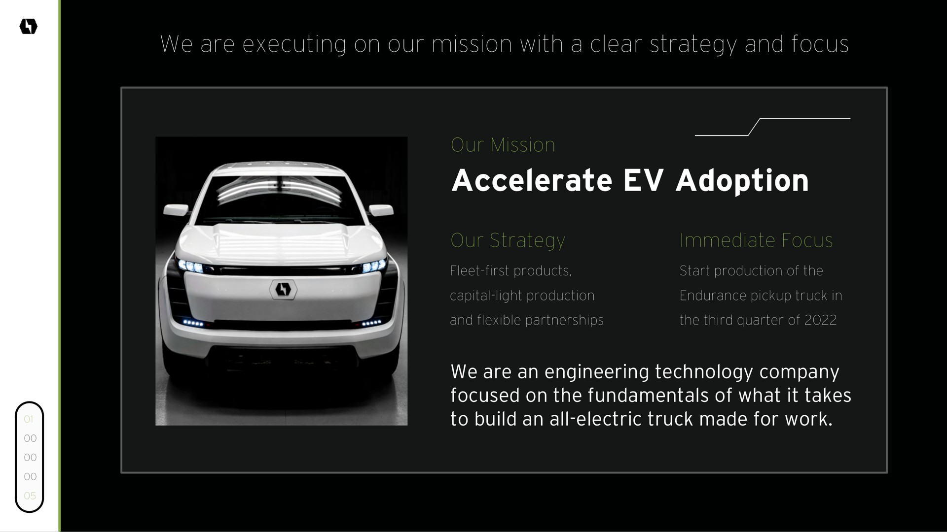 we are executing on our mission with a clear strategy and focus accelerate adoption an engineering technology company | Lordstown Motors