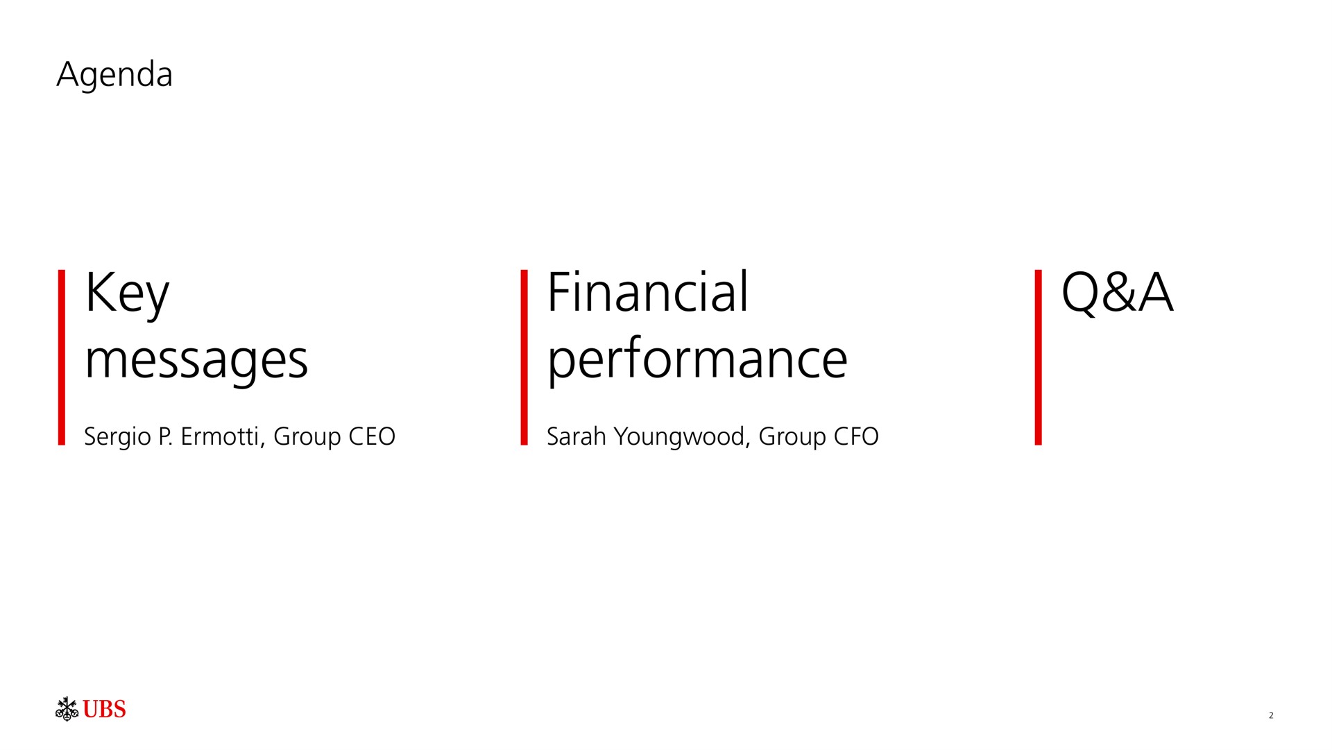agenda key messages financial performance a | UBS