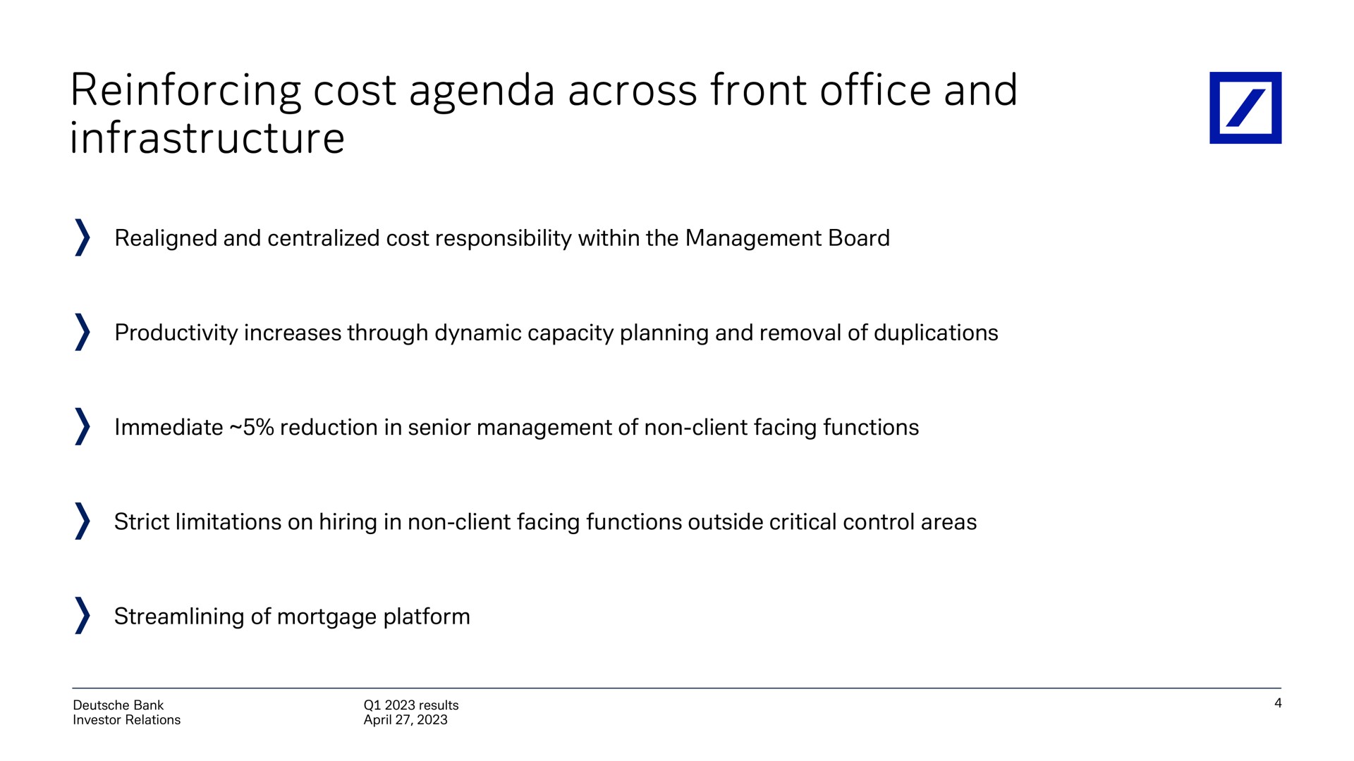 reinforcing cost agenda across front office and infrastructure | Deutsche Bank