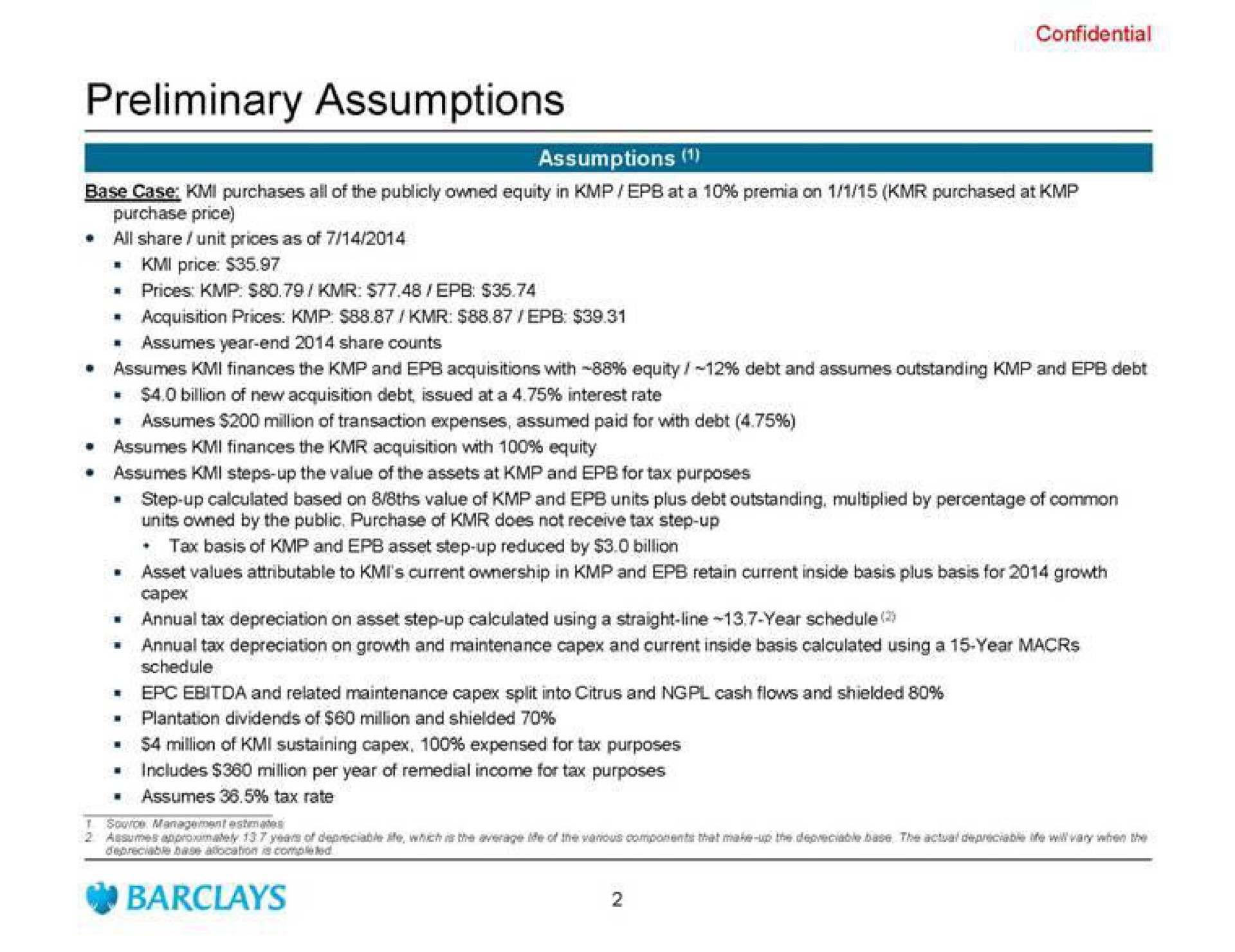 preliminary assumptions | Barclays