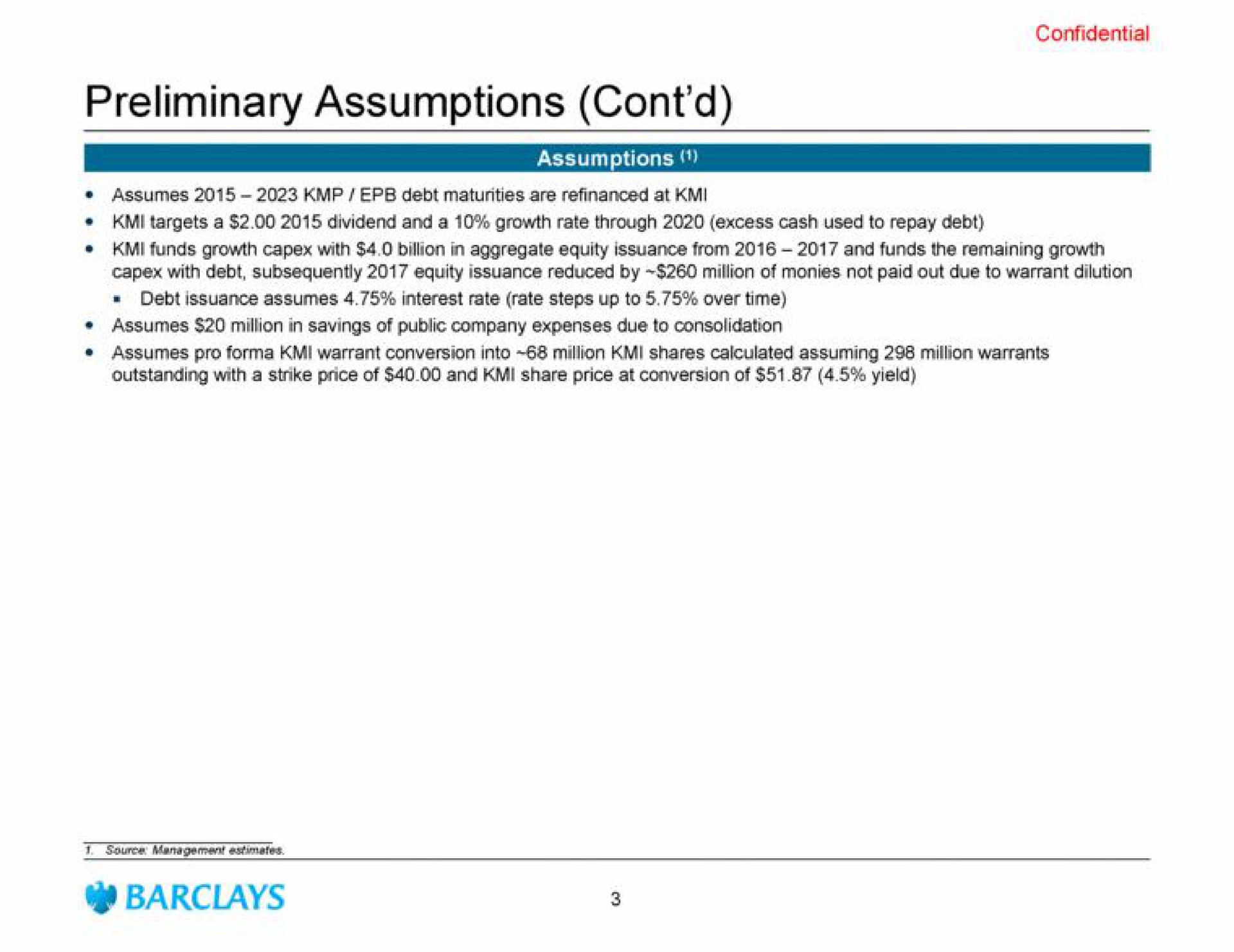 preliminary assumptions i | Barclays