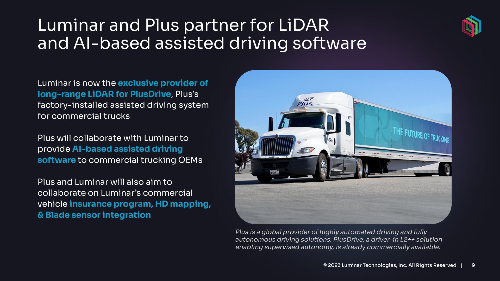 and plus partner for and based assisted driving based | Luminar