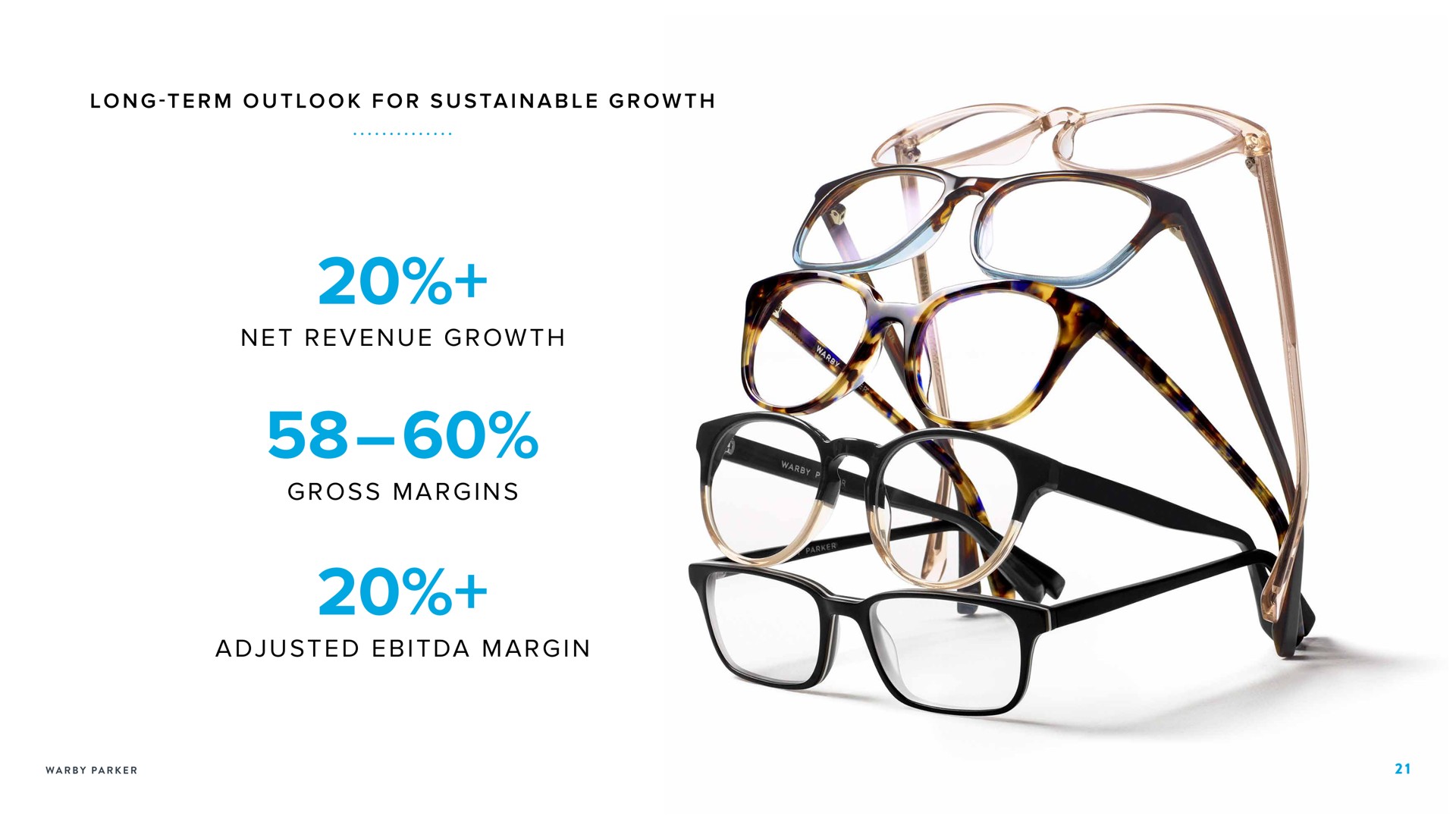 i a a i a i a i long term outlook for sustainable growth net revenue growth gross margins adjusted margin | Warby Parker