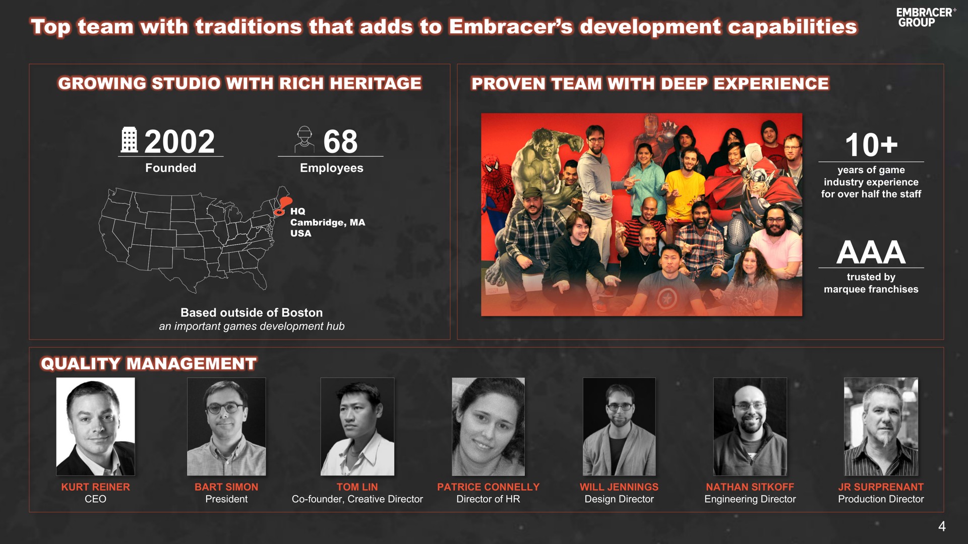 top team with traditions that adds to embracer development capabilities as | Embracer Group
