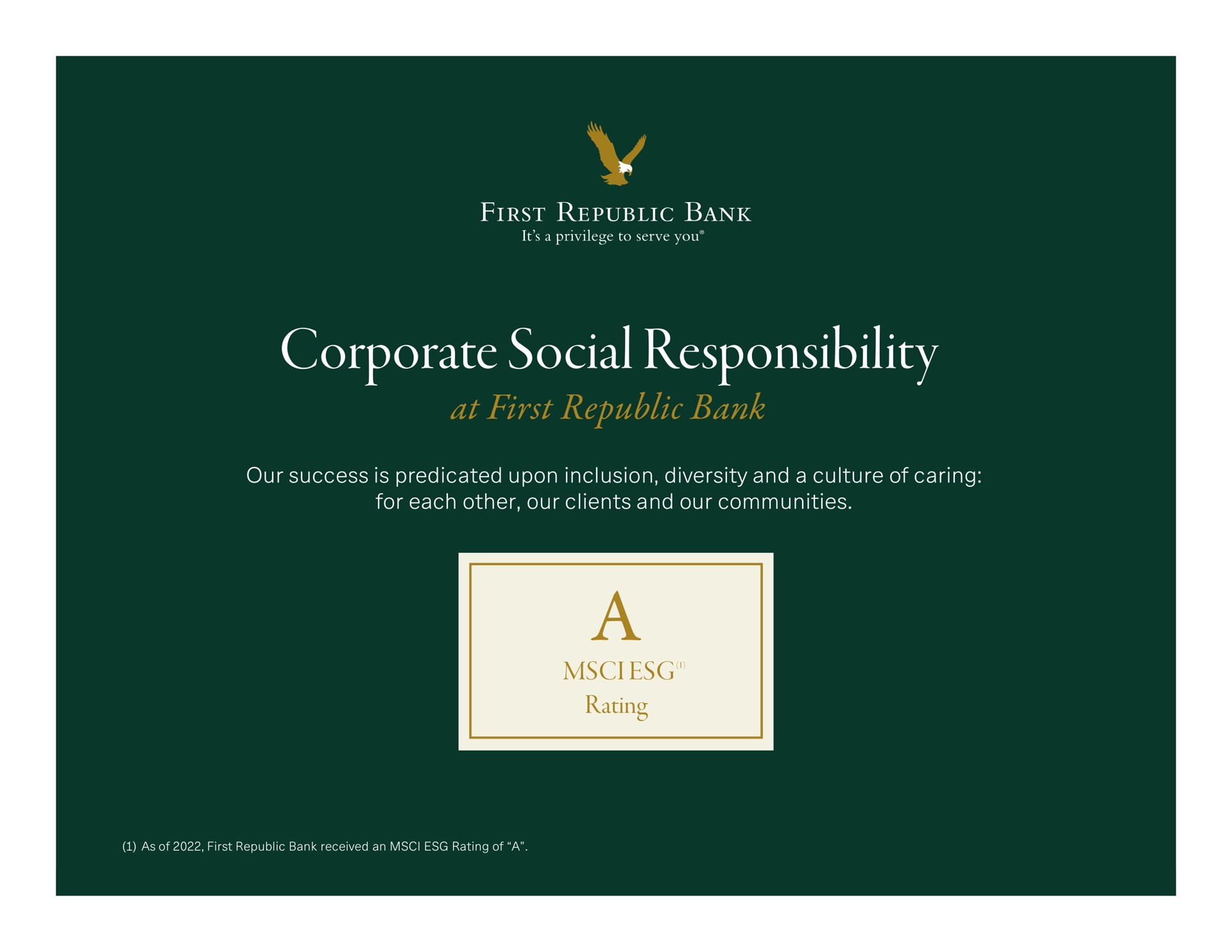 corporate social responsibility at first republic bank a rating ore | First Republic Bank