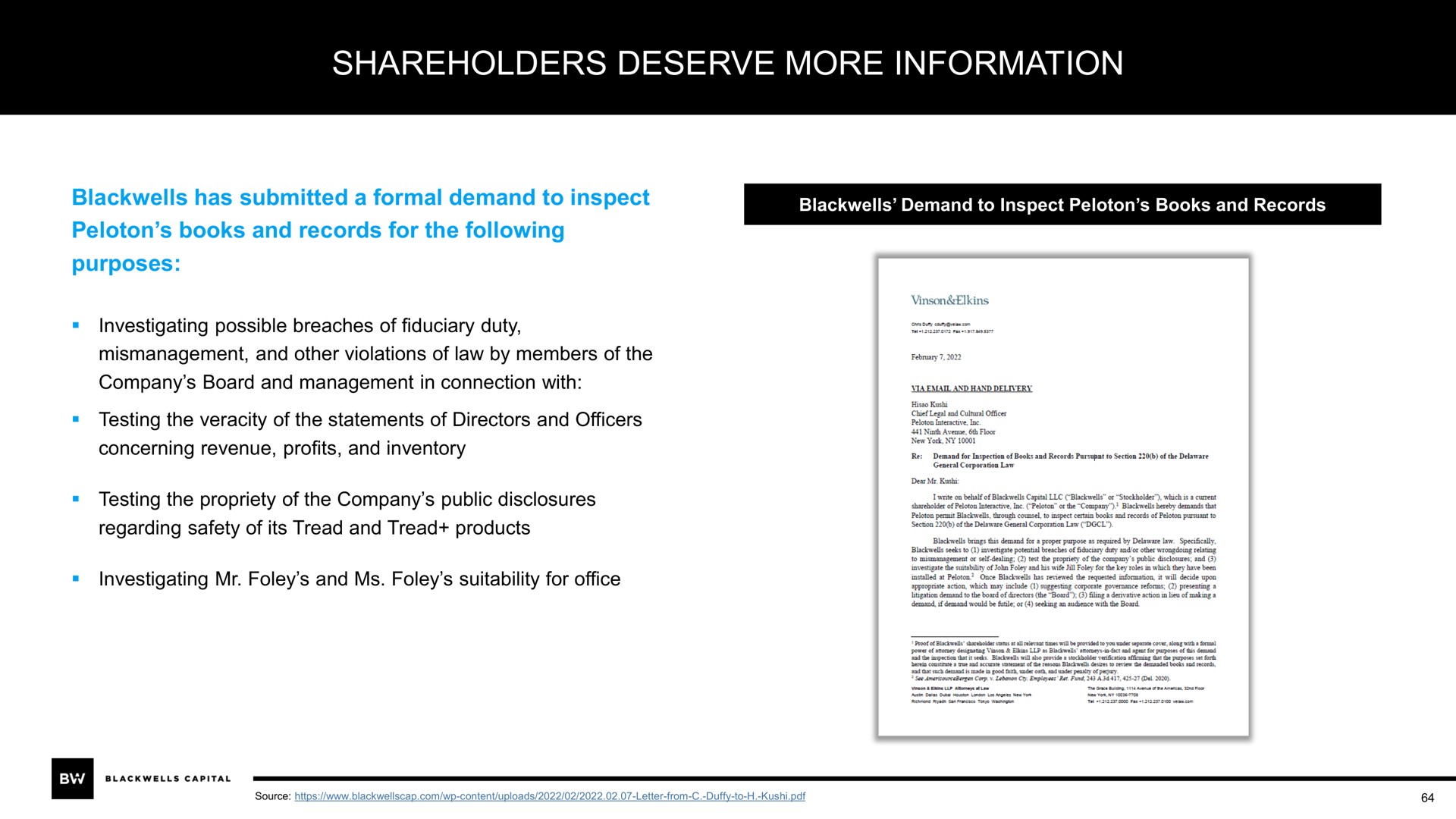 shareholders deserve more information | Blackwells Capital