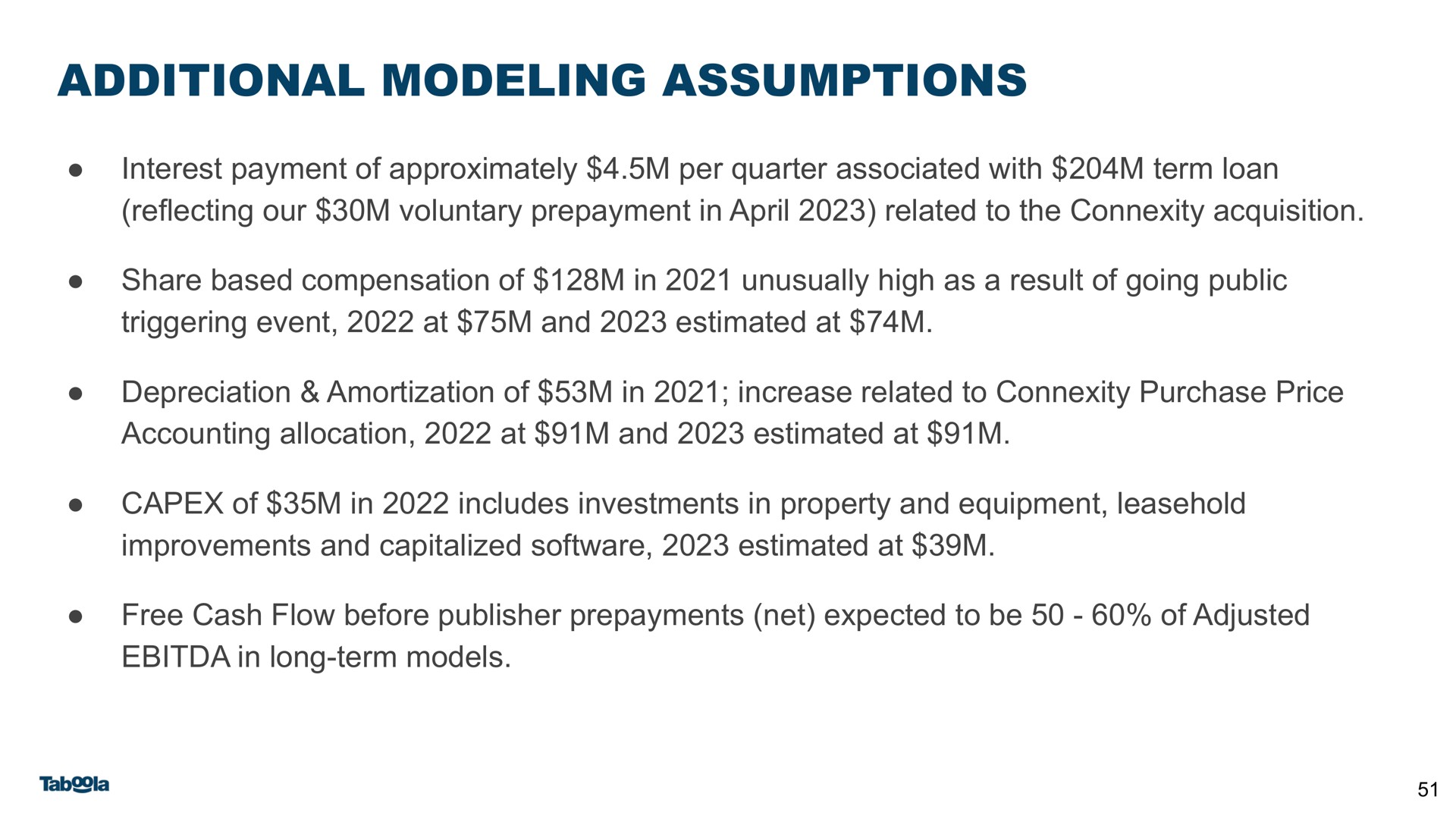 additional modeling assumptions | Taboola