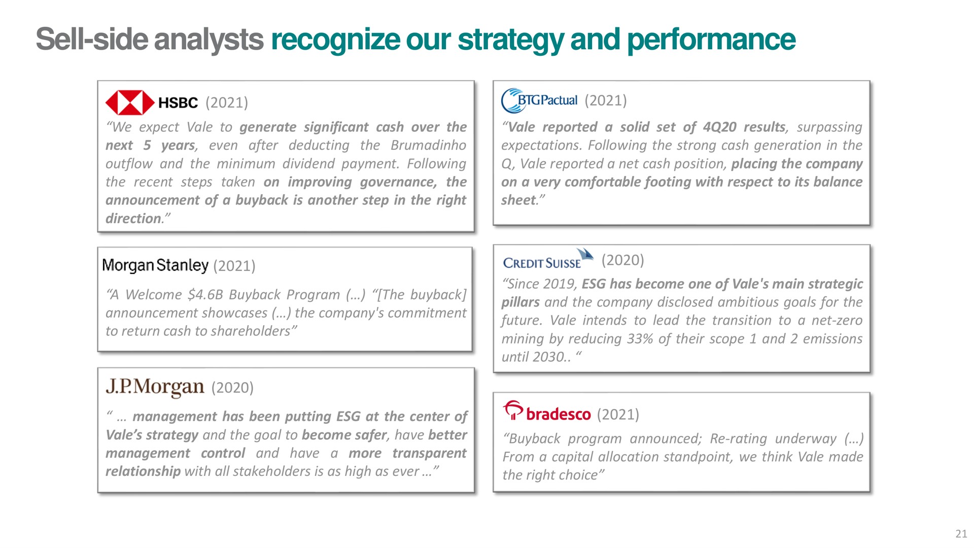 sell side analysts recognize our strategy and performance | Vale