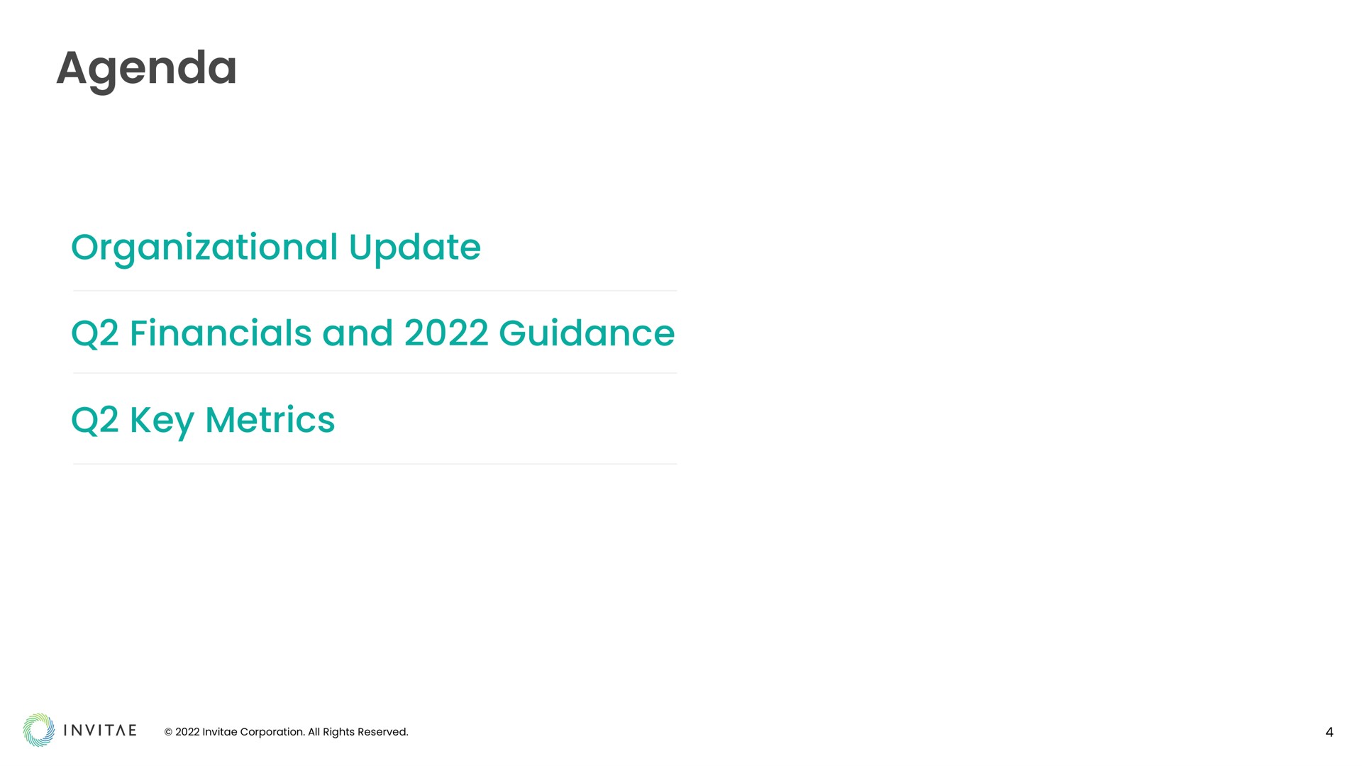 agenda organizational update and guidance key metrics | Invitae